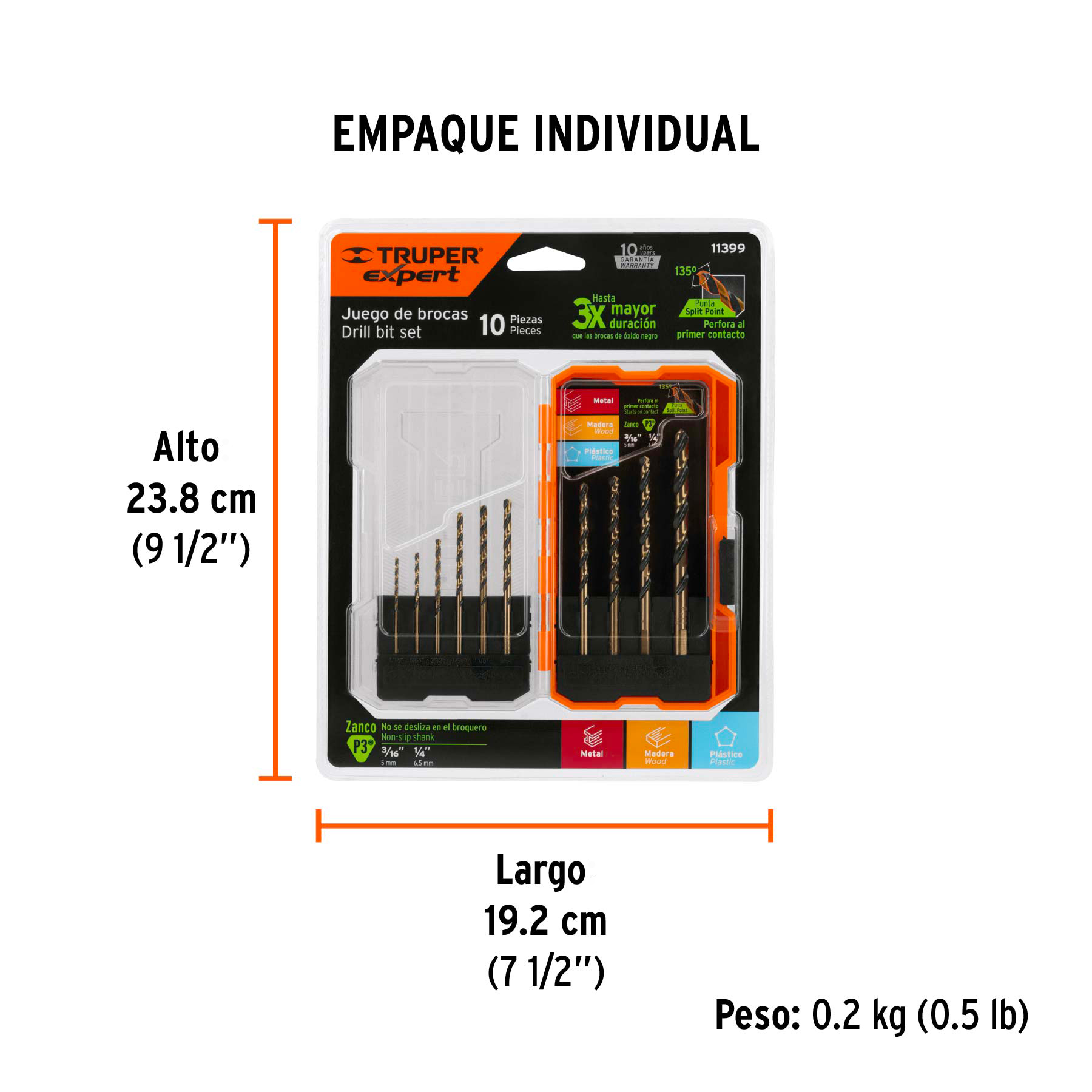 Juego de 10 brocas HSS para metal en estuche, TRUPER EXPERT TRUPER