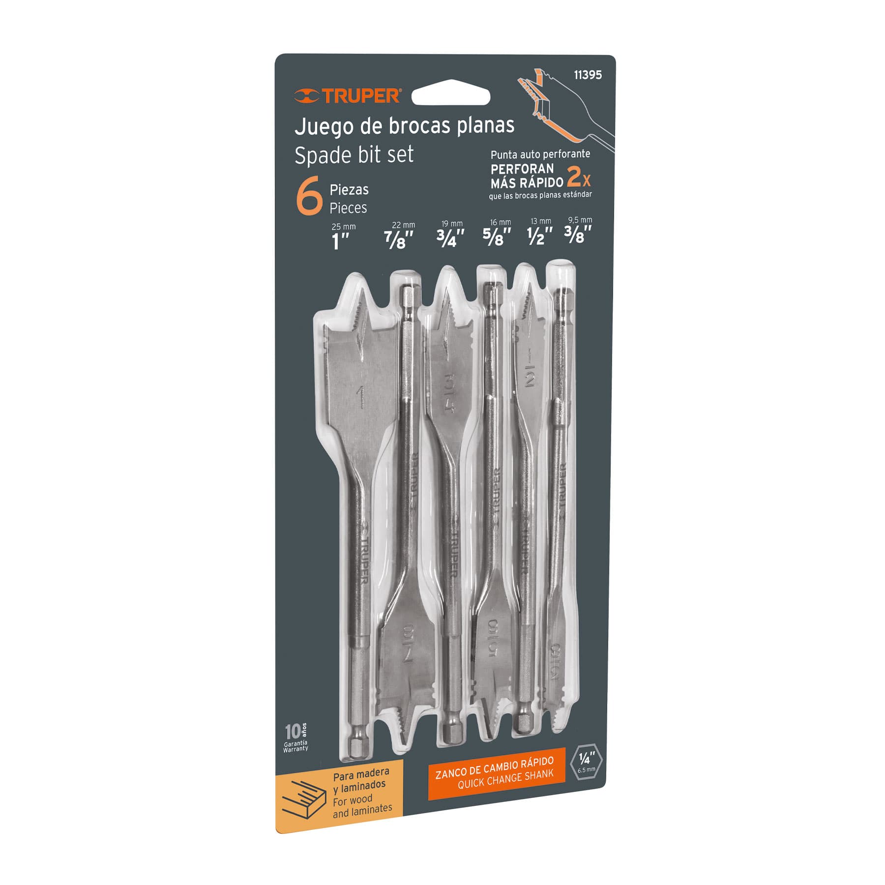 Juego de brocas planas de manita, 6 piezas, TRUPER TRUPER