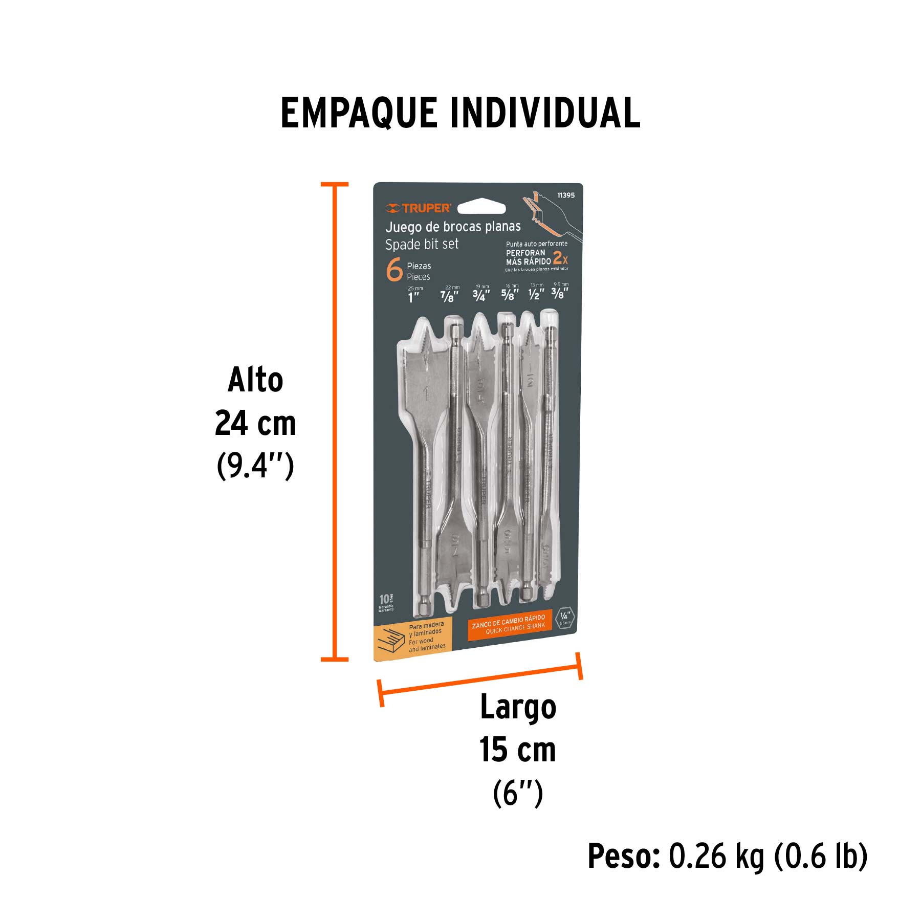 Juego de brocas planas de manita, 6 piezas, TRUPER TRUPER