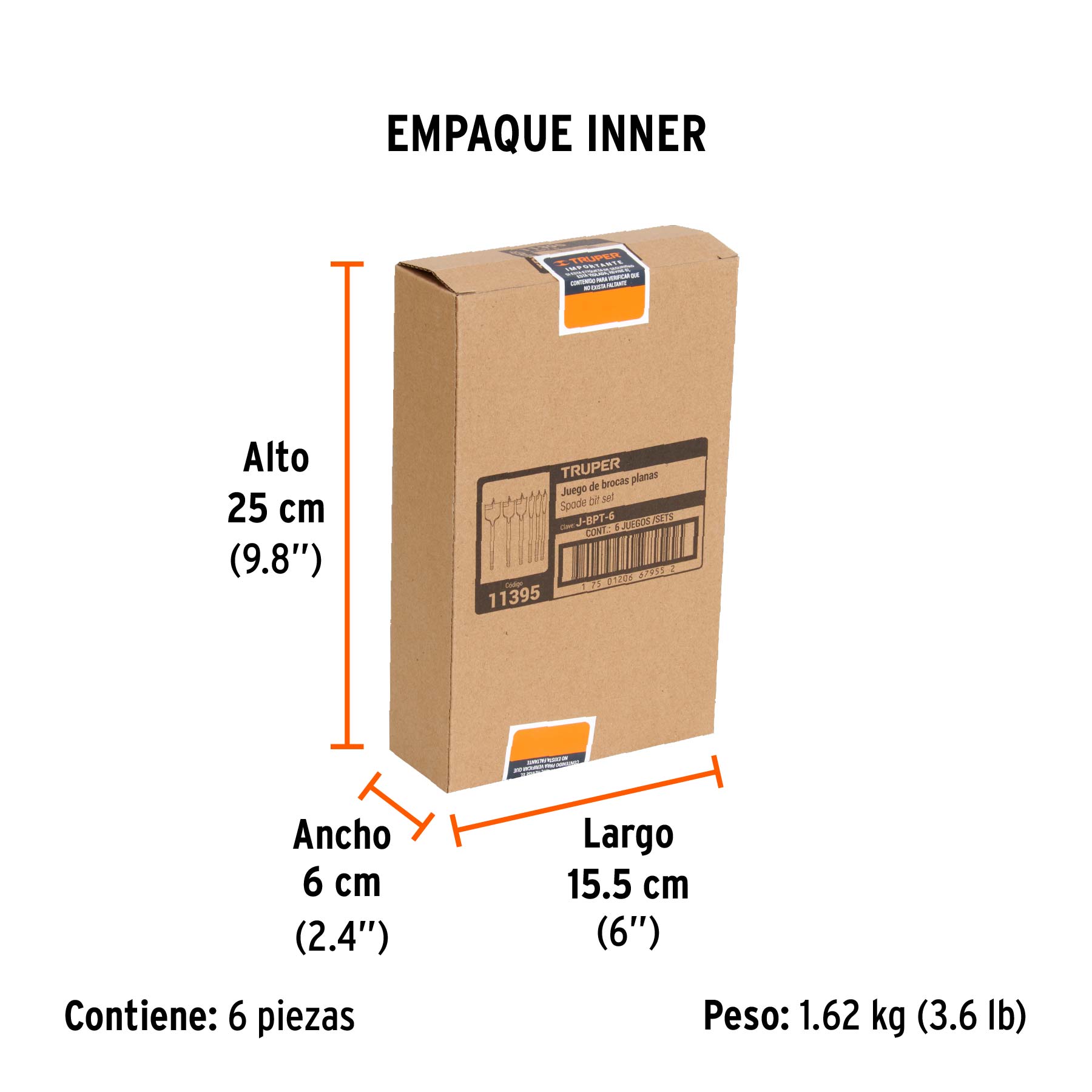 Juego de brocas planas de manita, 6 piezas, TRUPER TRUPER