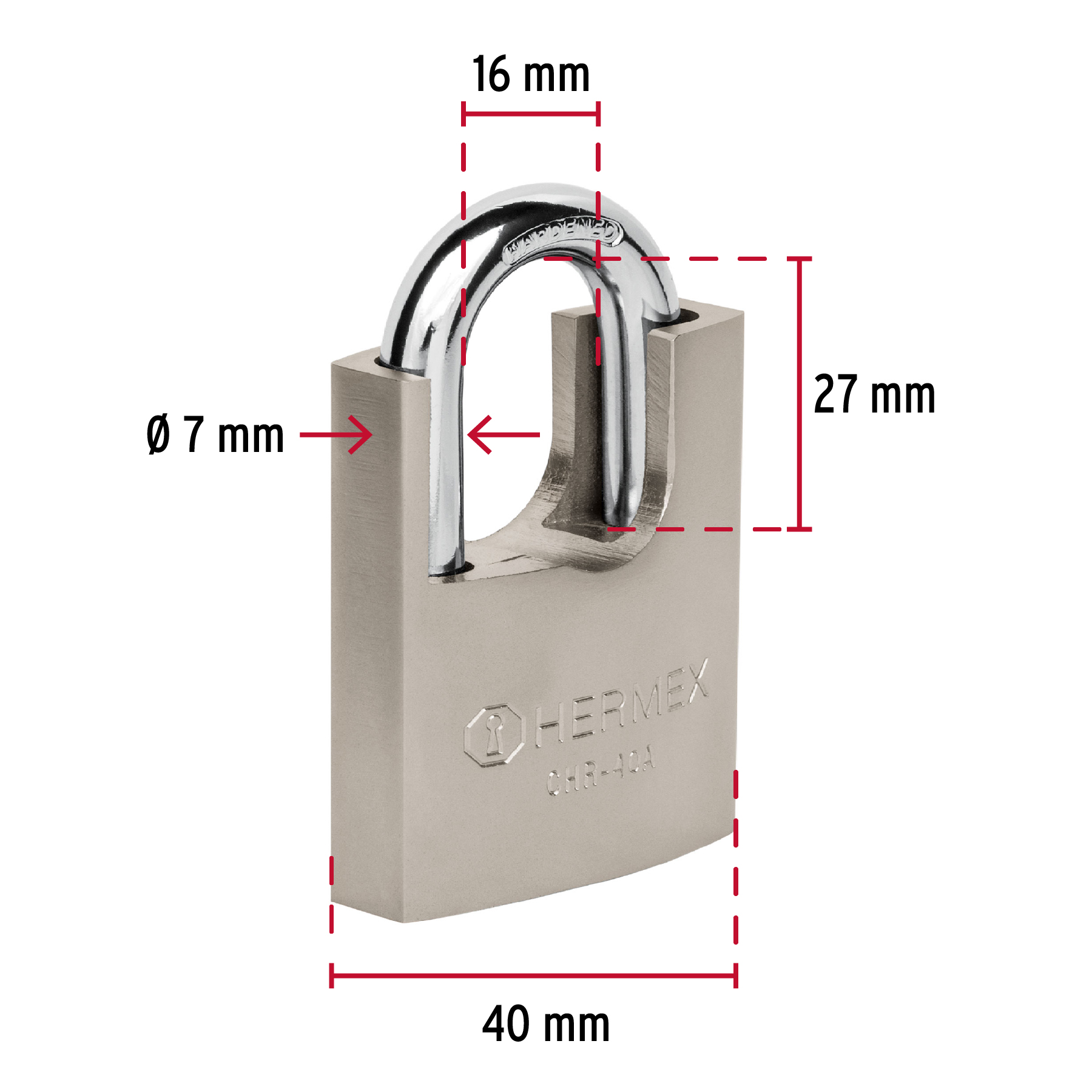 Candado de hierro 40 mm con coraza, llave de disco, HERMEX TRUPER