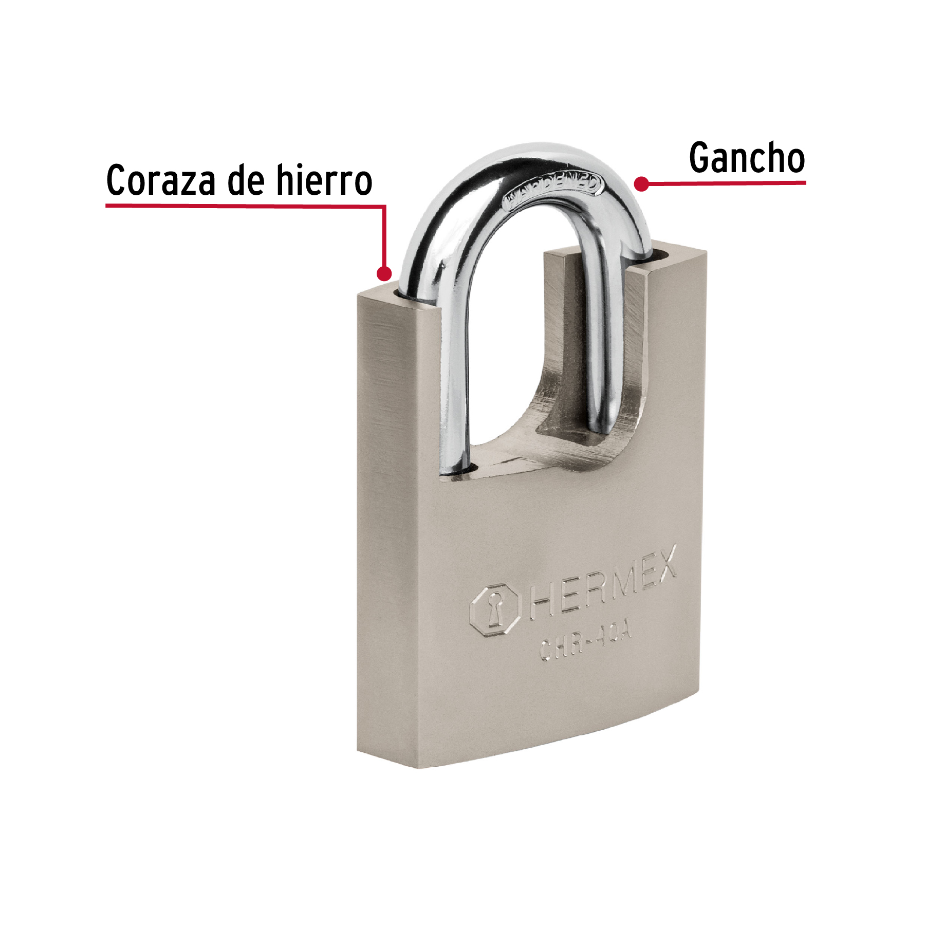 Candado de hierro 40 mm con coraza, llave de disco, HERMEX TRUPER