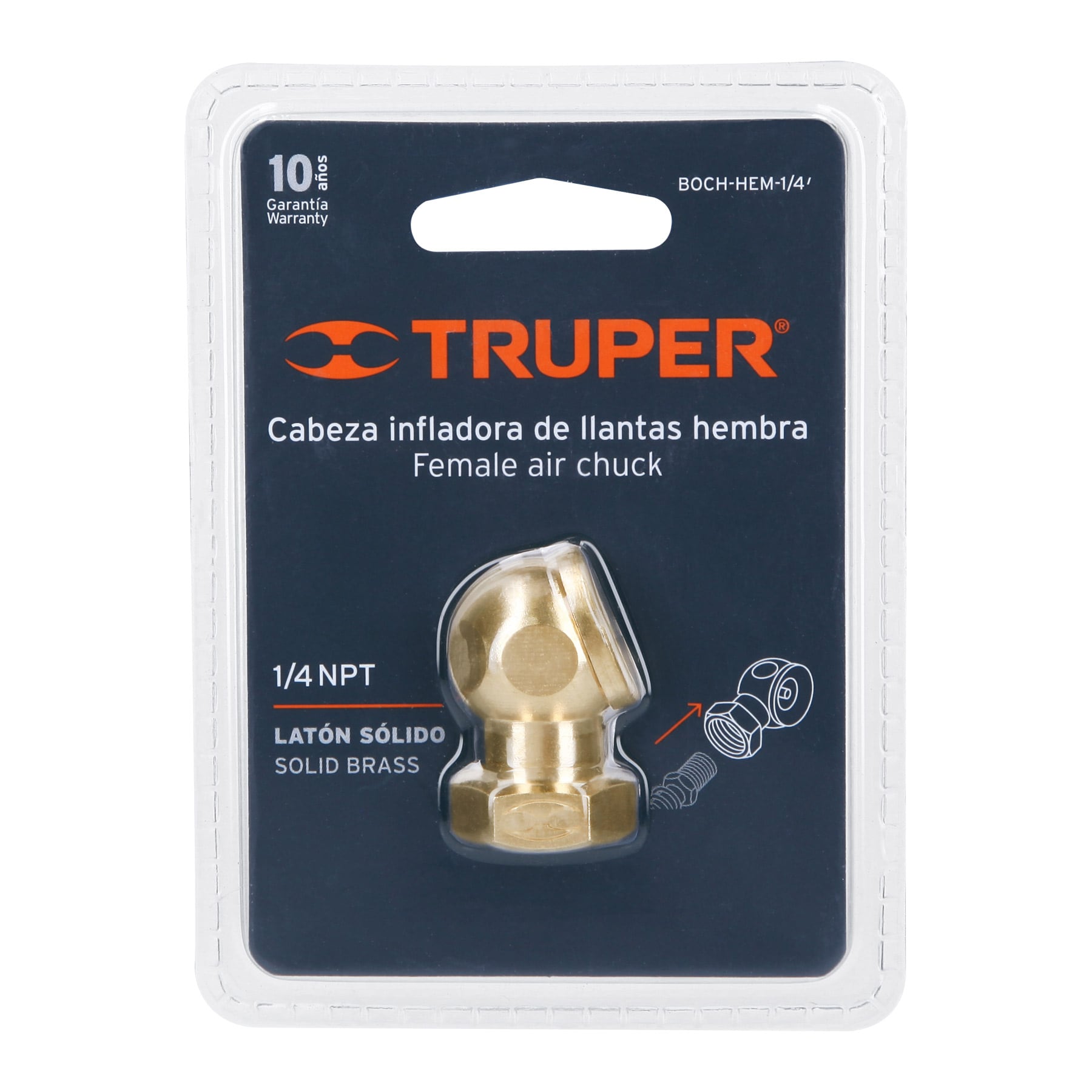 Cabeza infladora de llantas, conexión hembra 1/4" NPT,TRUPER TRUPER