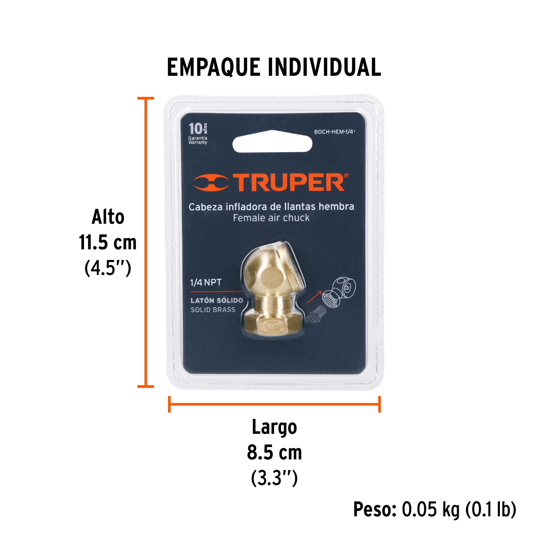 Cabeza infladora de llantas, conexión hembra 1/4" NPT,TRUPER TRUPER