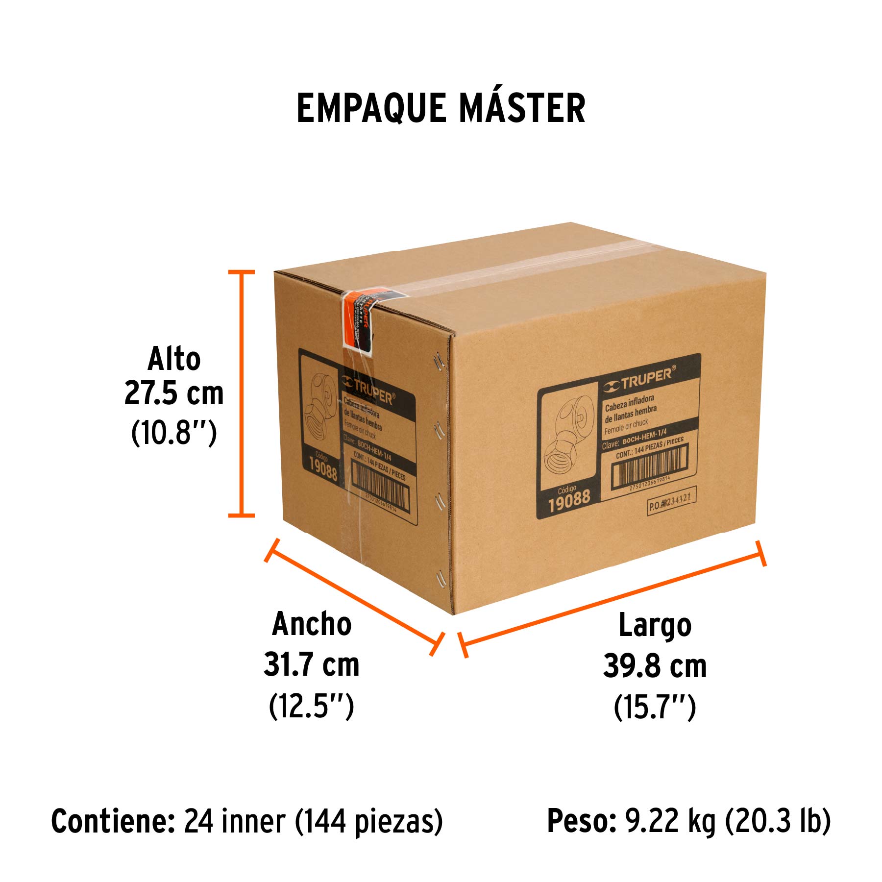 Cabeza infladora de llantas, conexión hembra 1/4" NPT,TRUPER TRUPER