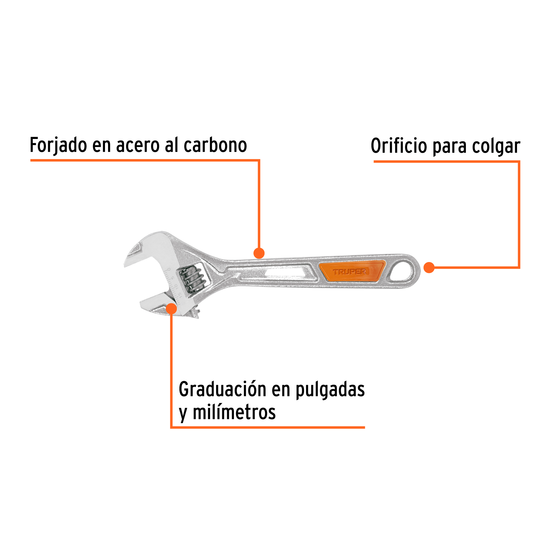 Llave ajustable (perico) 6" cromada, TR TRUPER
