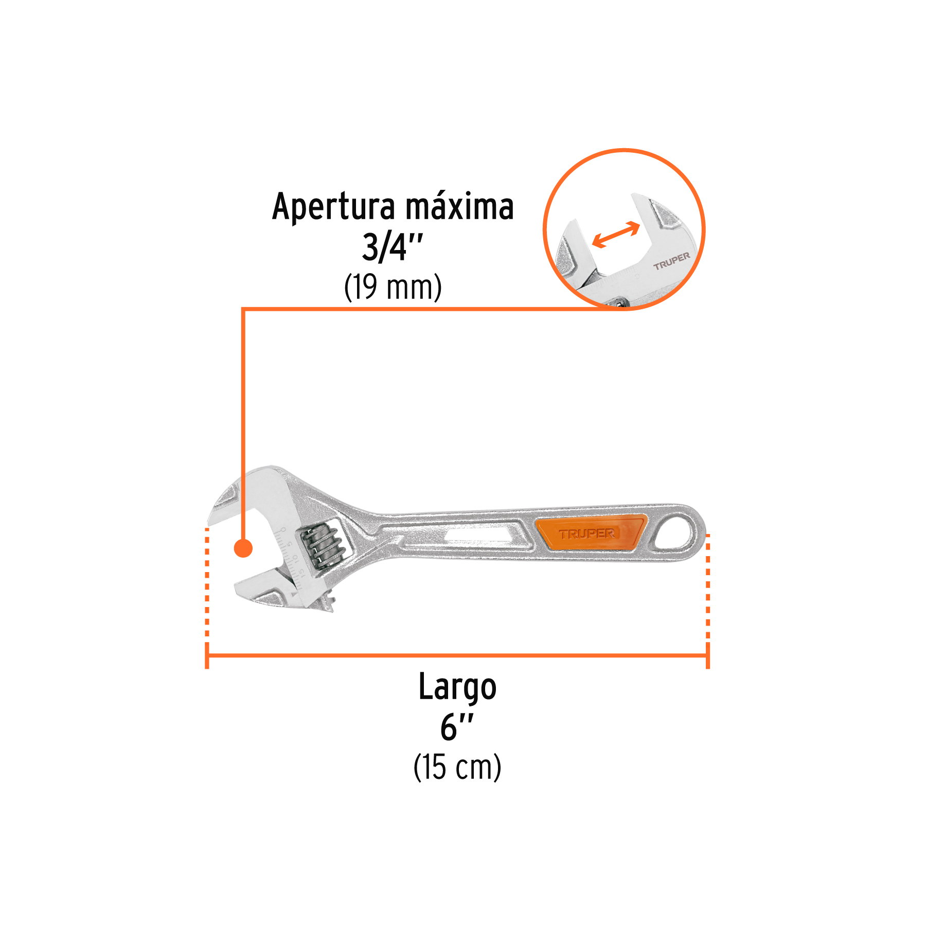 Llave ajustable (perico) 6" cromada, TR TRUPER
