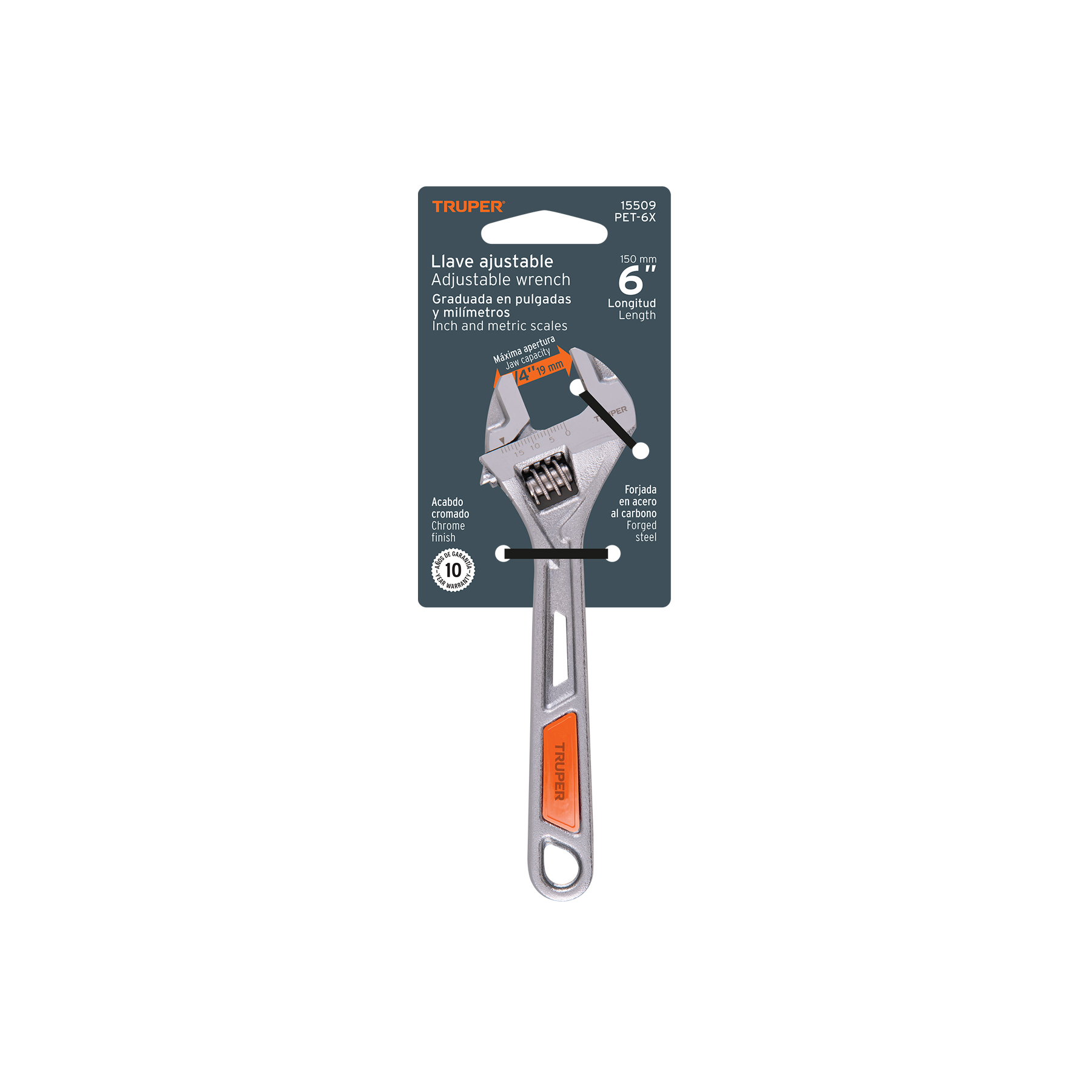 Llave ajustable (perico) 6" cromada, TR TRUPER