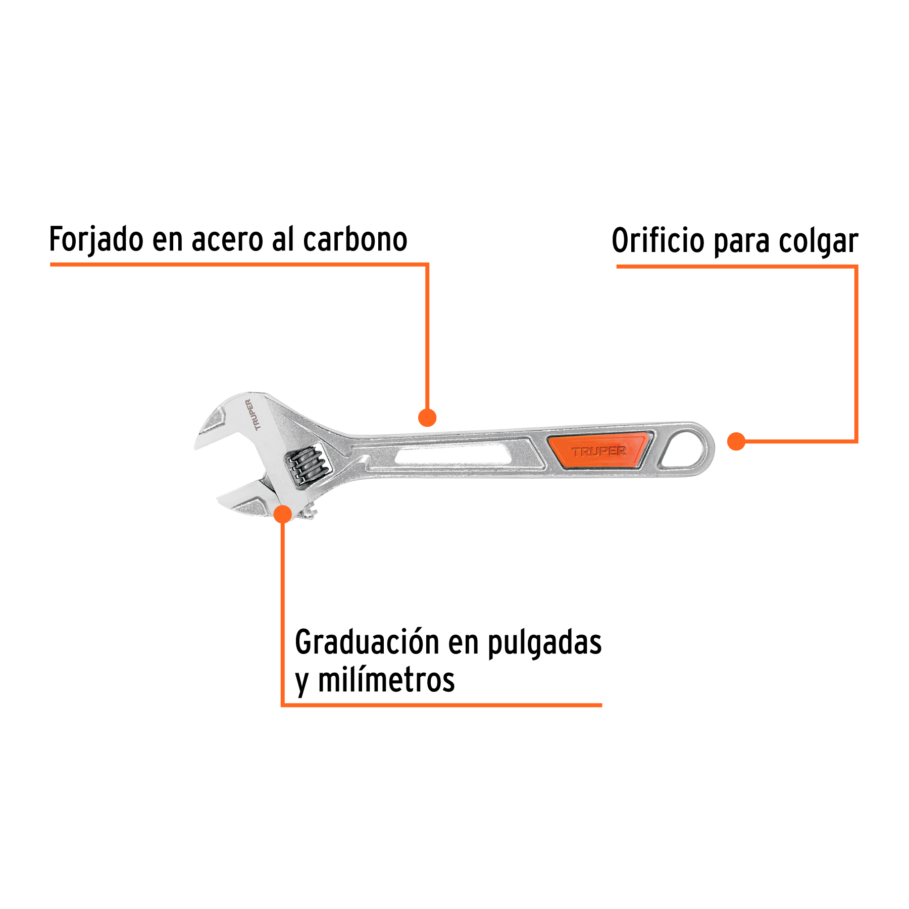 Llave ajustable (perico) 10" cromada, TRUPER TRUPER