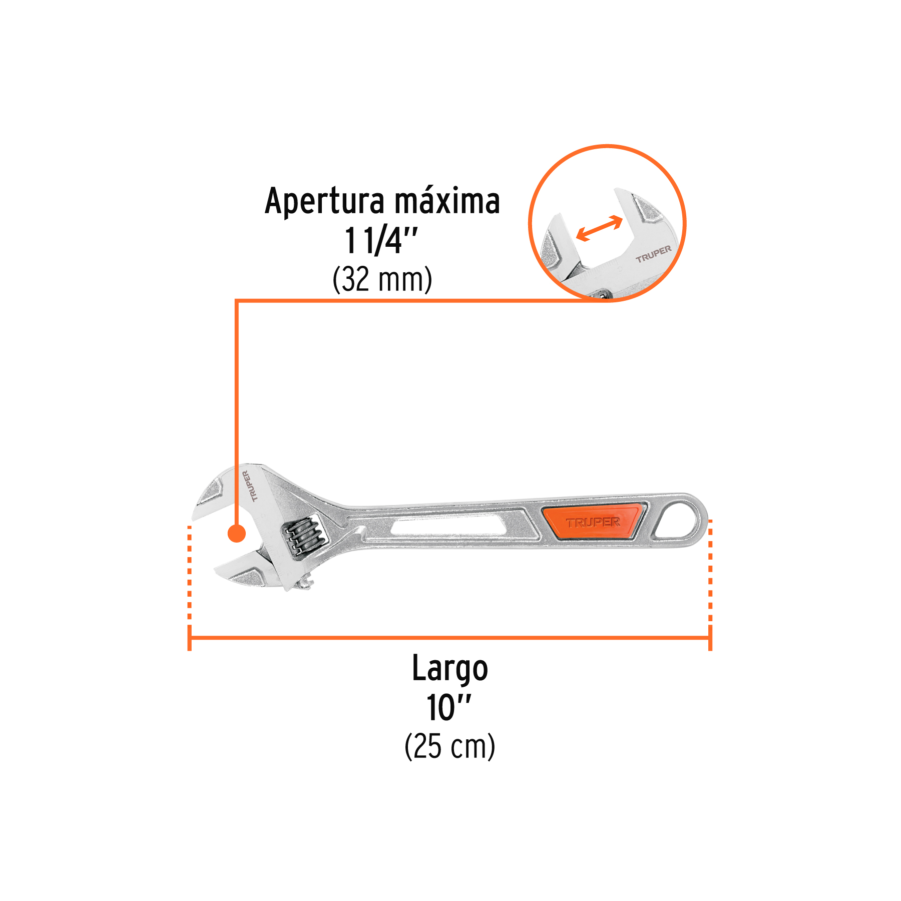 Llave ajustable (perico) 10" cromada, TRUPER TRUPER