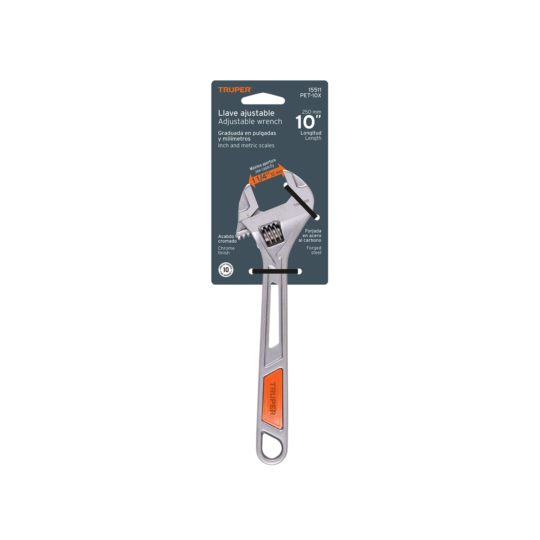 Llave ajustable (perico) 10" cromada, TRUPER TRUPER