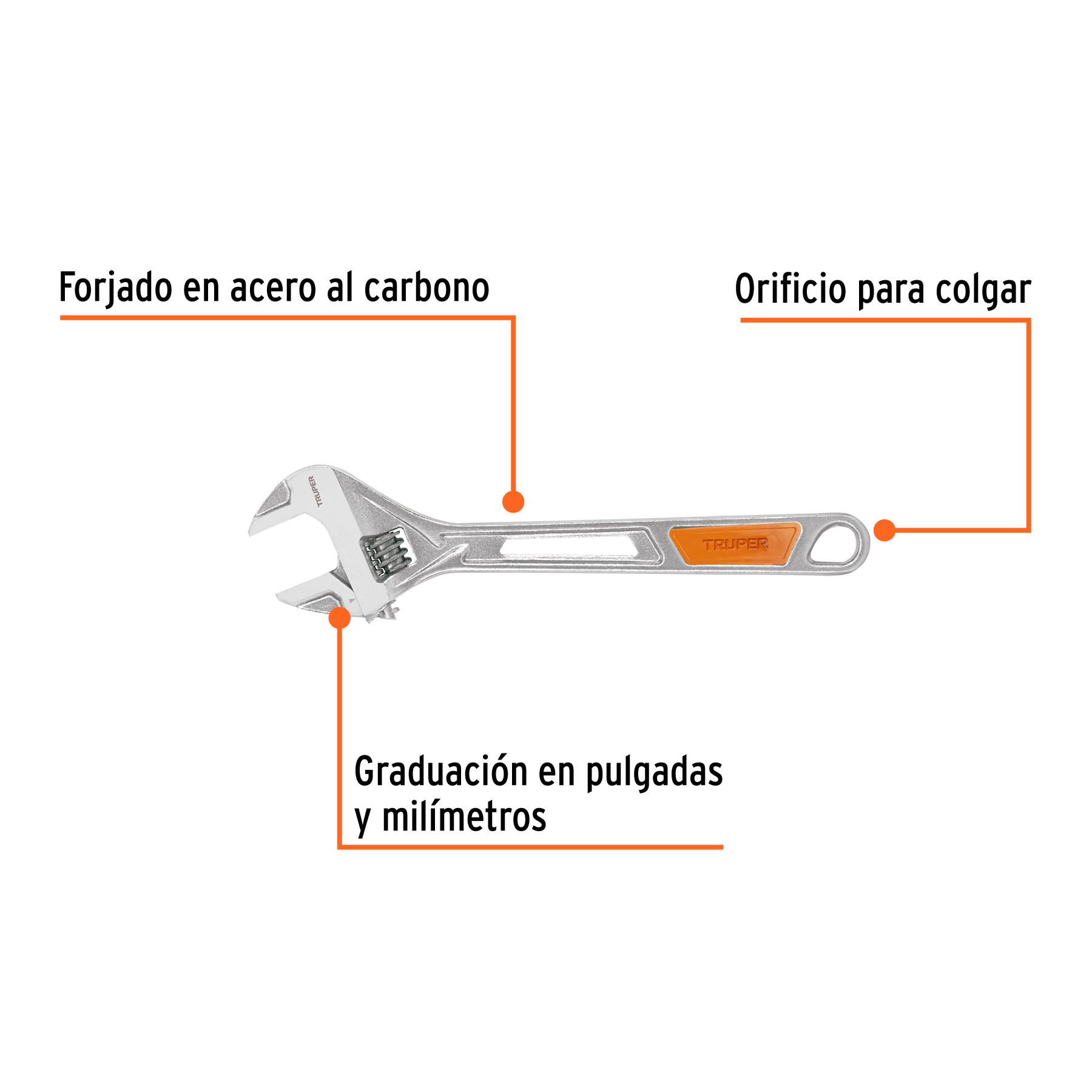 Llave ajustable (perico) 12" cromada, TRUPER TRUPER