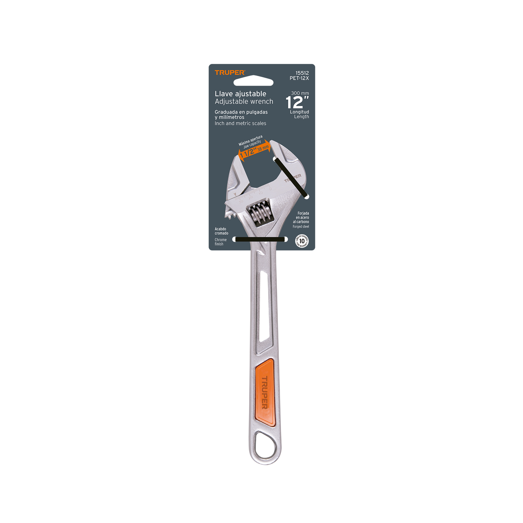 Llave ajustable (perico) 12" cromada, TRUPER TRUPER