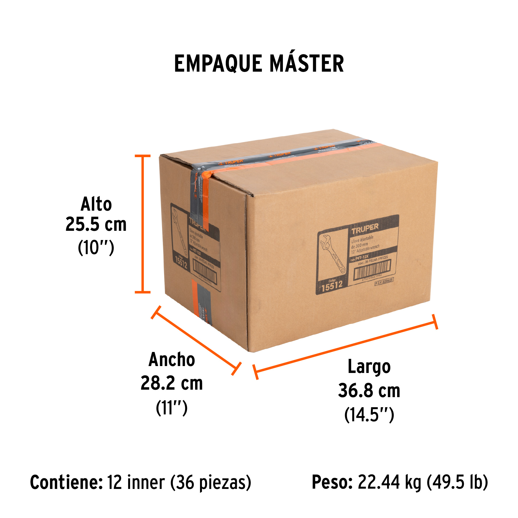Llave ajustable (perico) 12" cromada, TRUPER TRUPER