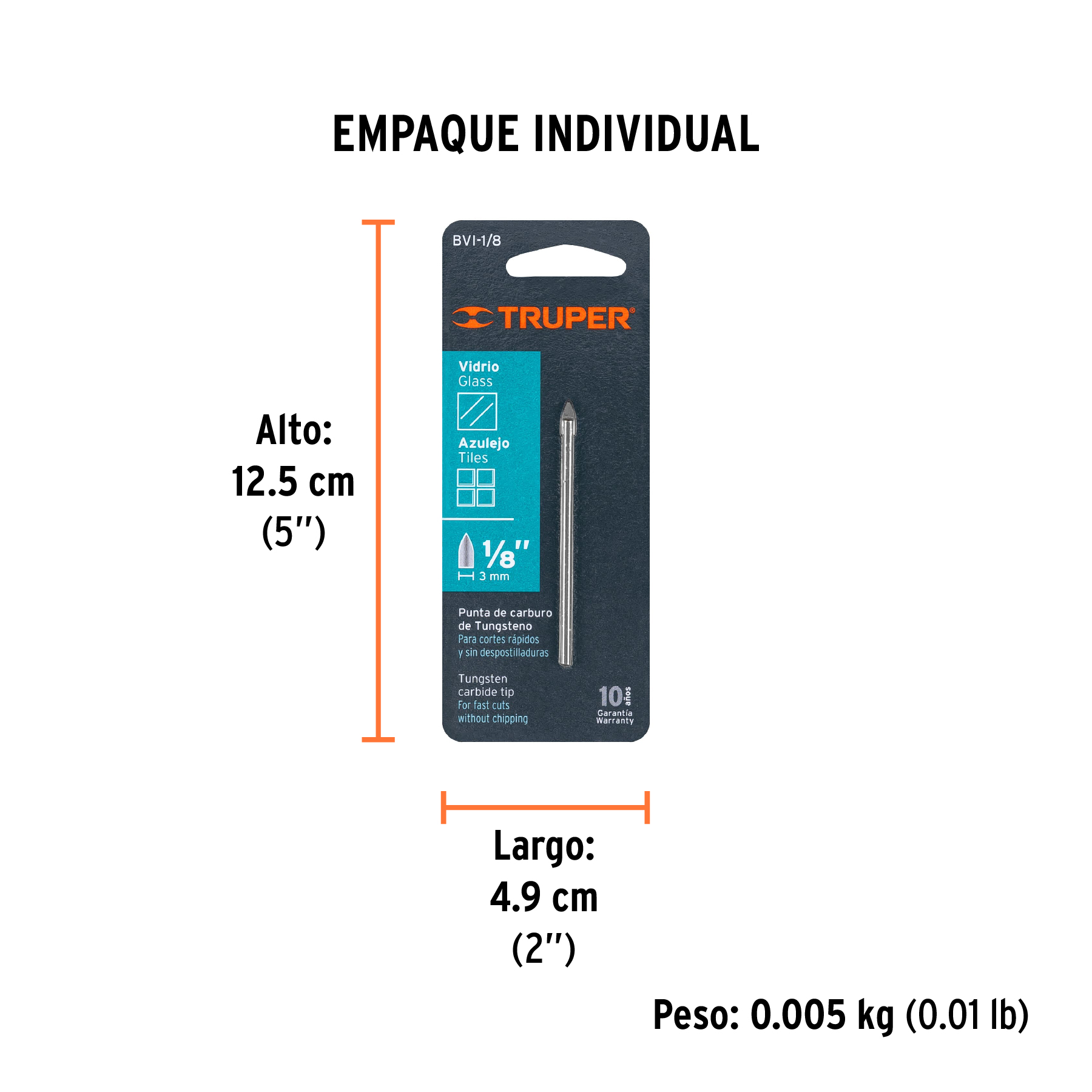 Broca para vidrio y azulejo de 1/8", TRUPER TRUPER