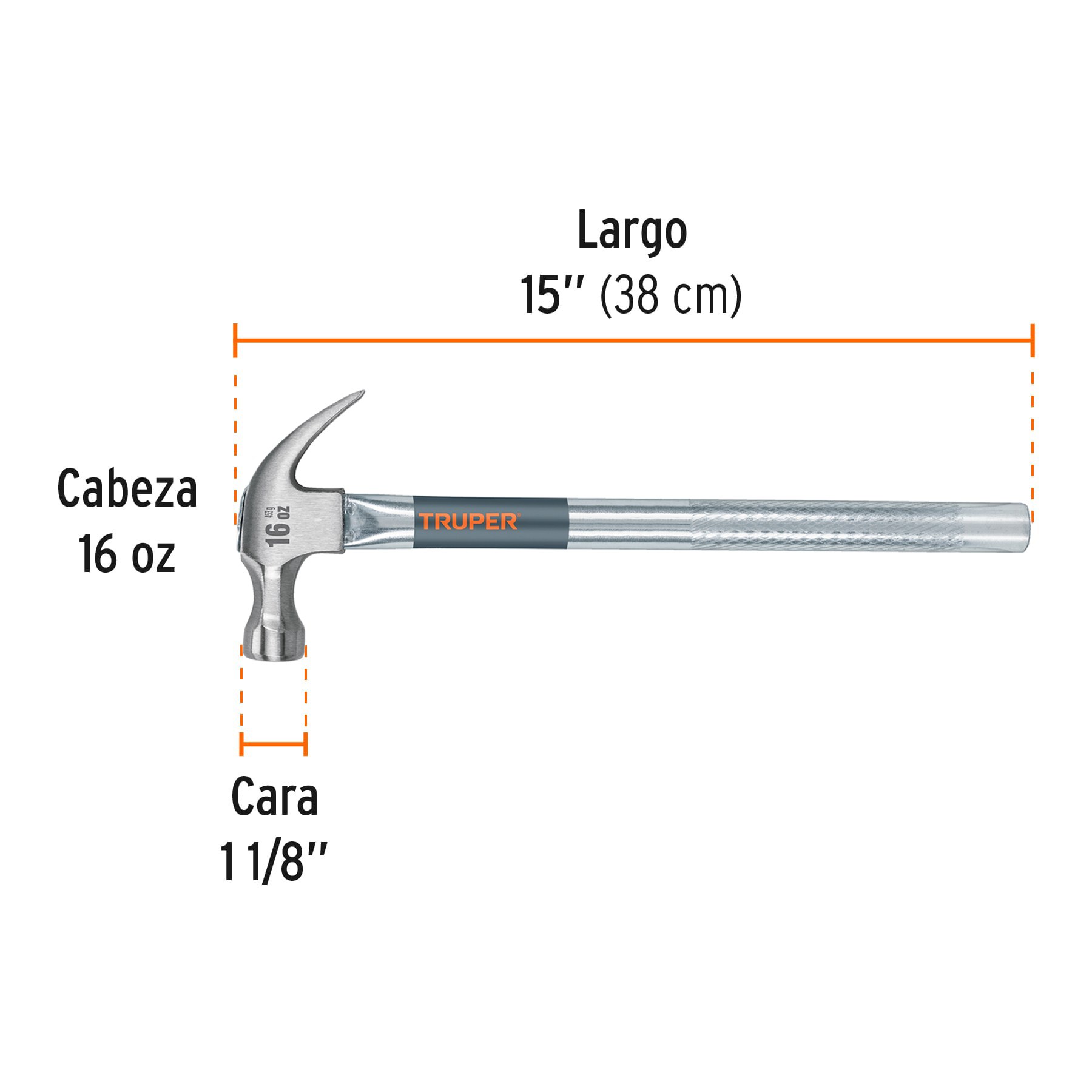 Martillo tubular pulido 16 oz uña curva, TRUPER TRUPER