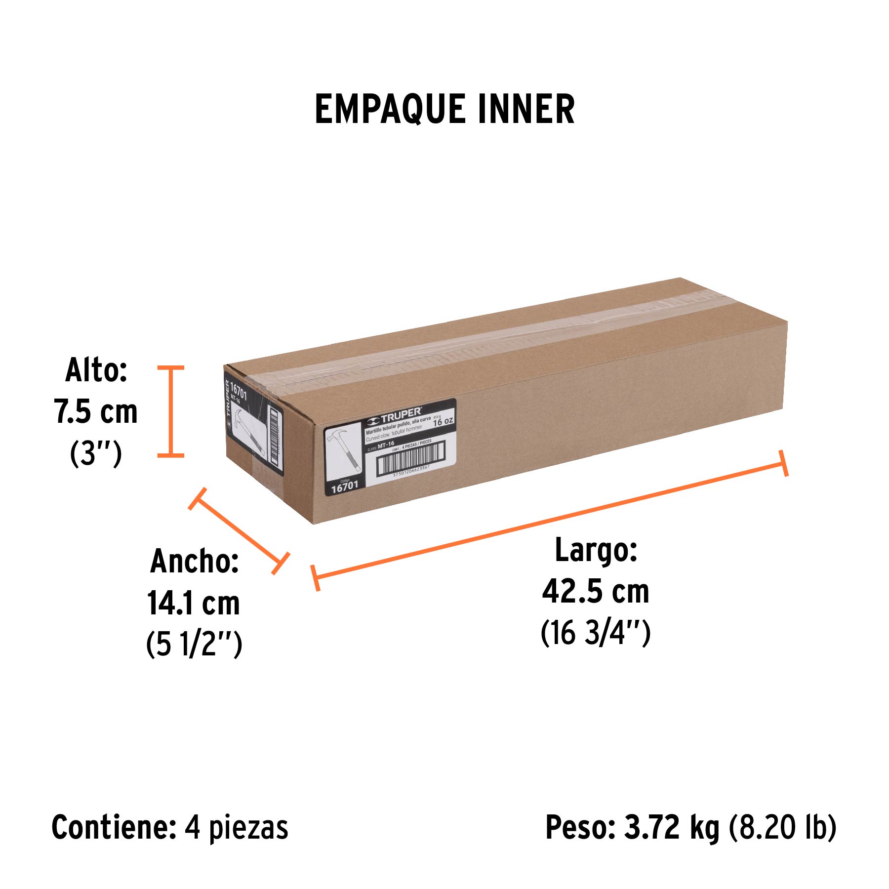 Martillo tubular pulido 16 oz uña curva, TRUPER TRUPER