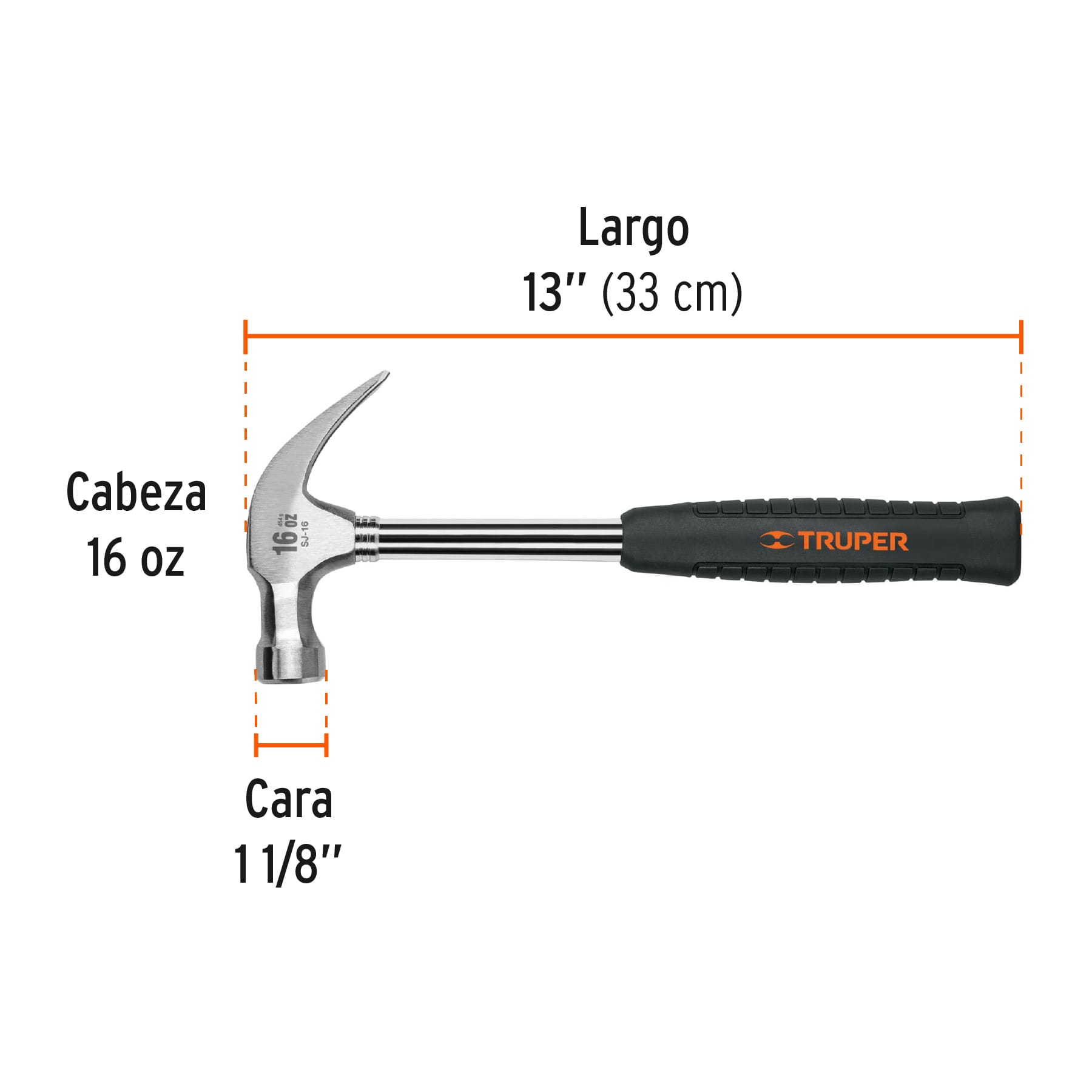 Martillo pulido 16 oz uña curva, mango tubular c/neopreno TRUPER