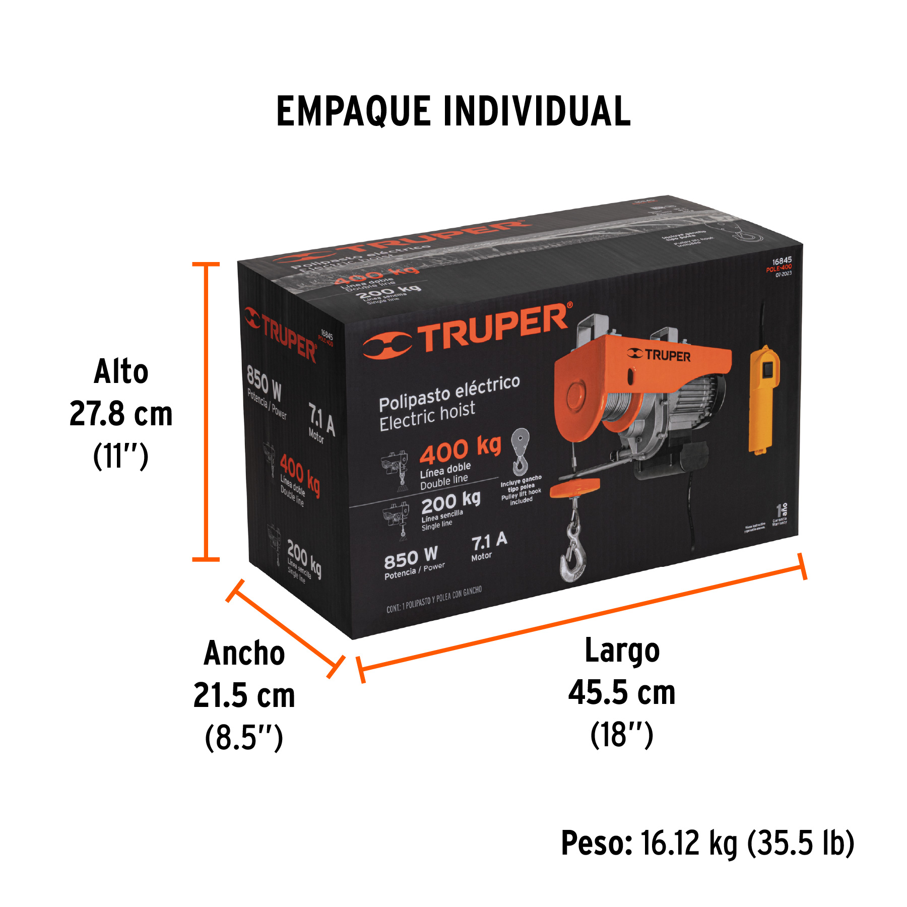 Polipasto eléctrico de 400 kg, TRUPER TRUPER