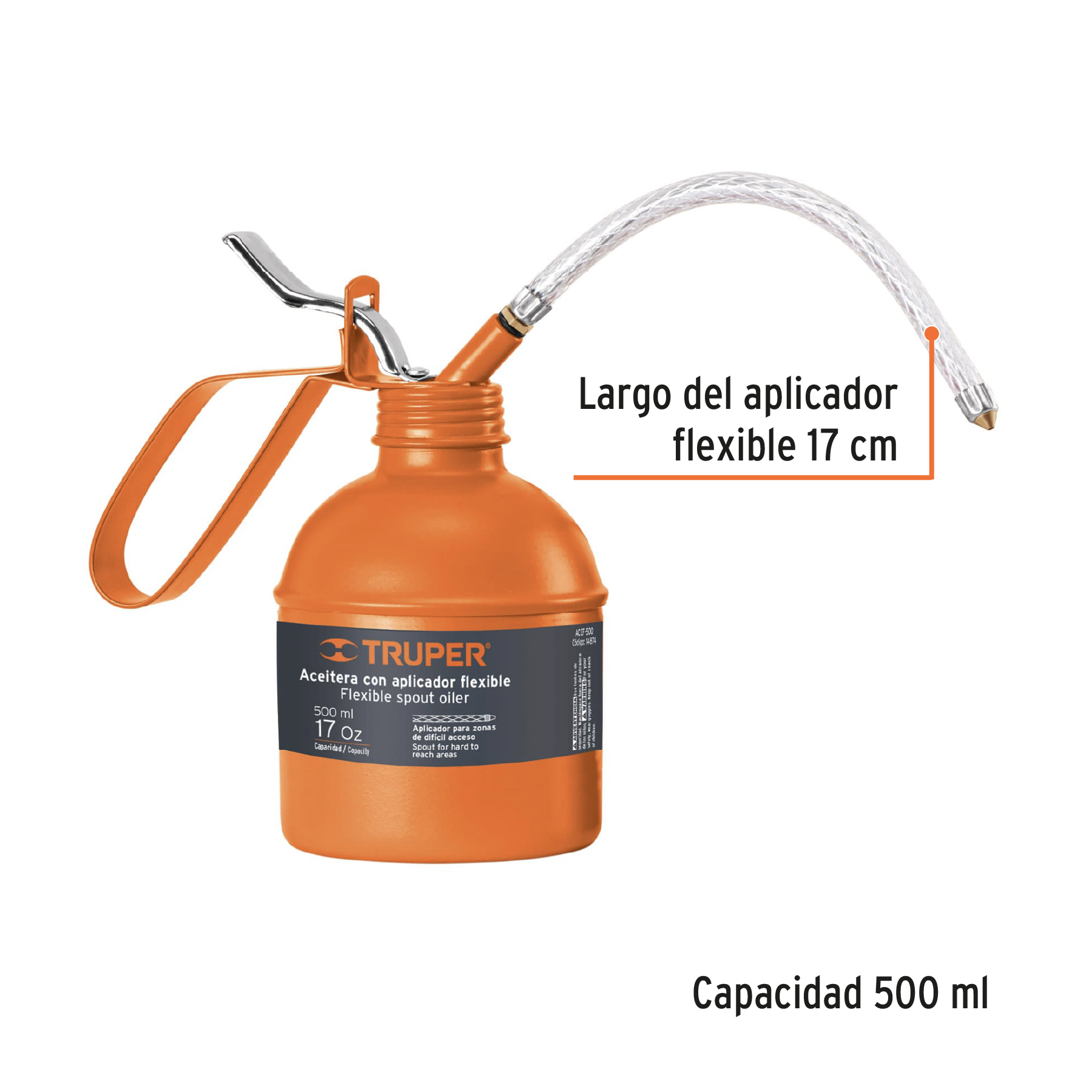 Aceitera de 500 ml (17 oz) con aplicador flexible, TRUPER TRUPER