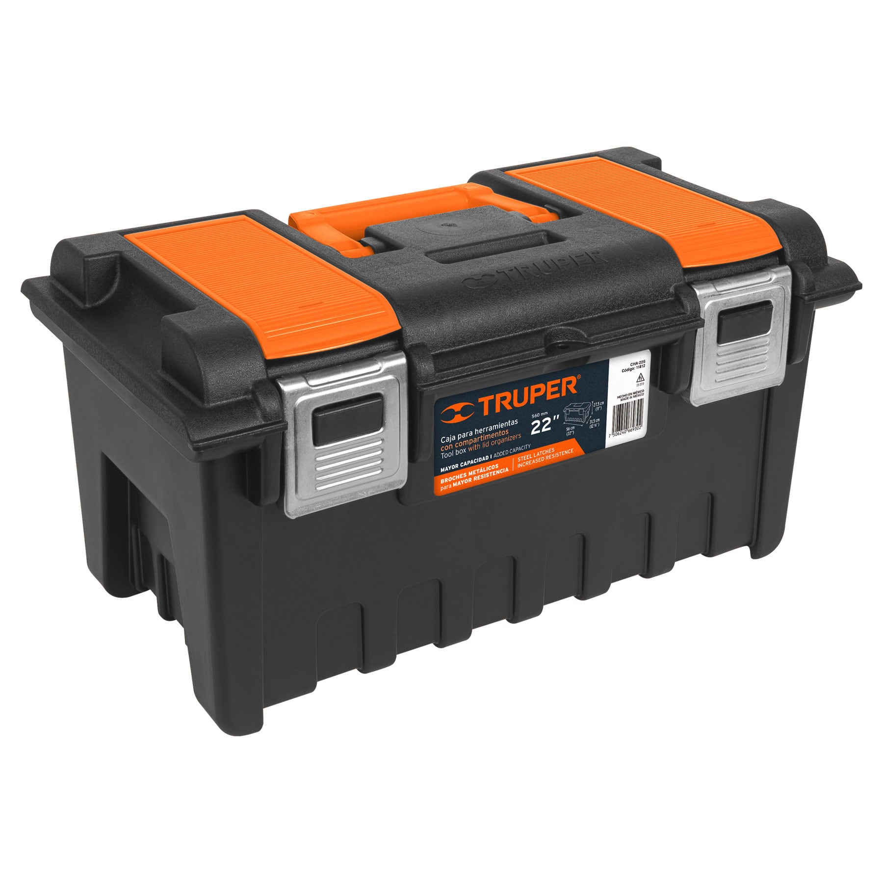 Caja p/herramienta 22" c/compartimentos y broches metálicos TRUPER