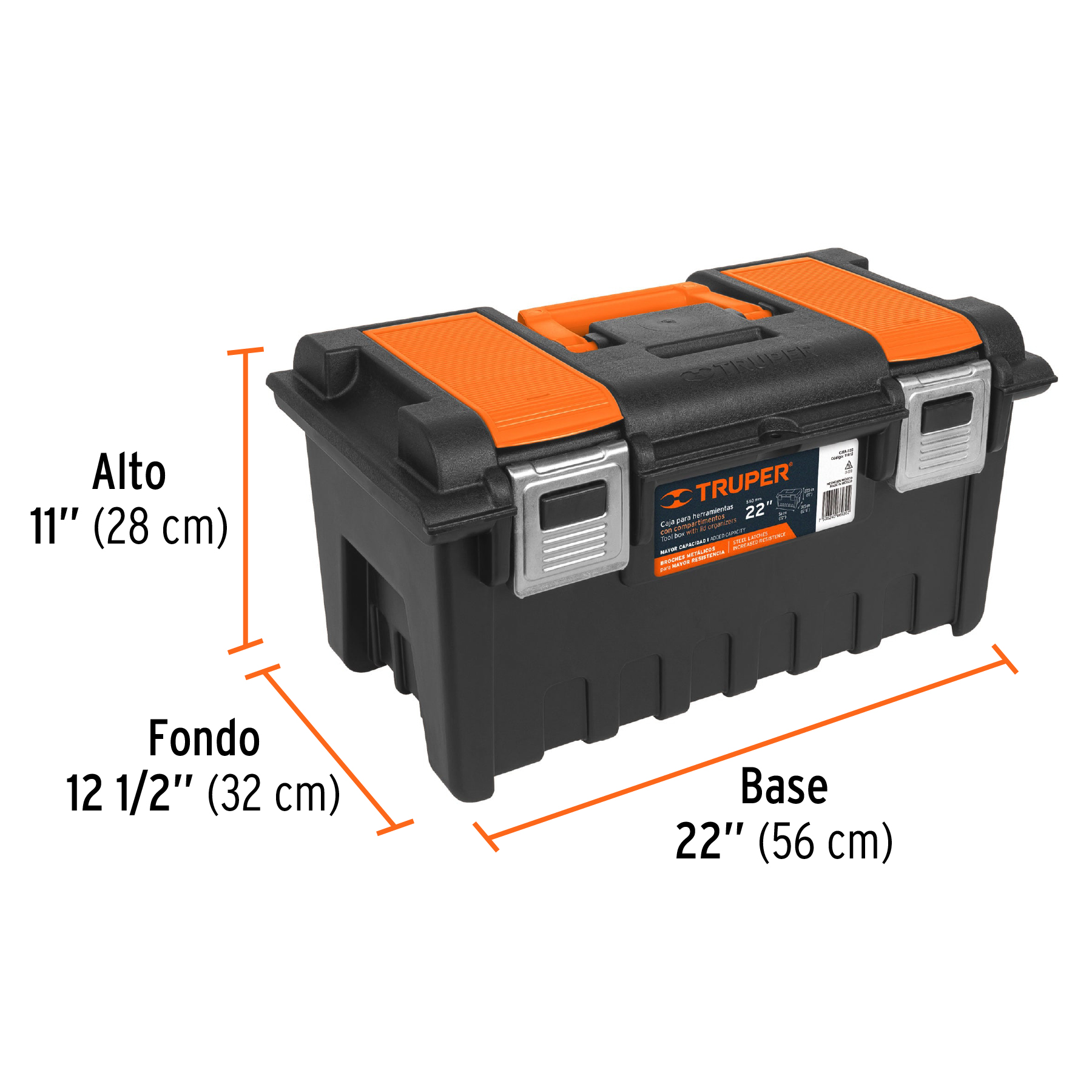 Caja p/herramienta 22" c/compartimentos y broches metálicos TRUPER