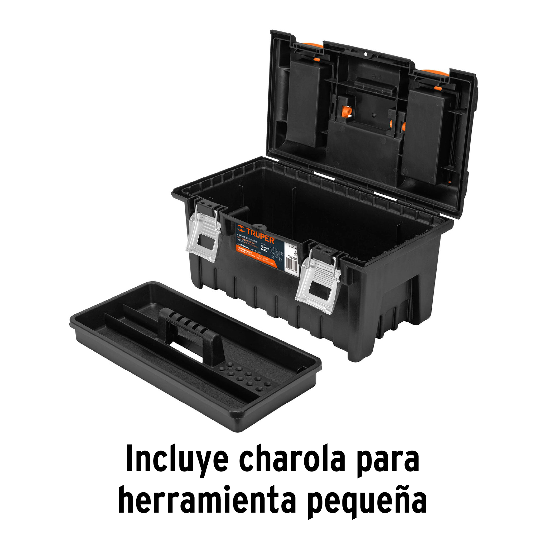 Caja p/herramienta 22" c/compartimentos y broches metálicos TRUPER