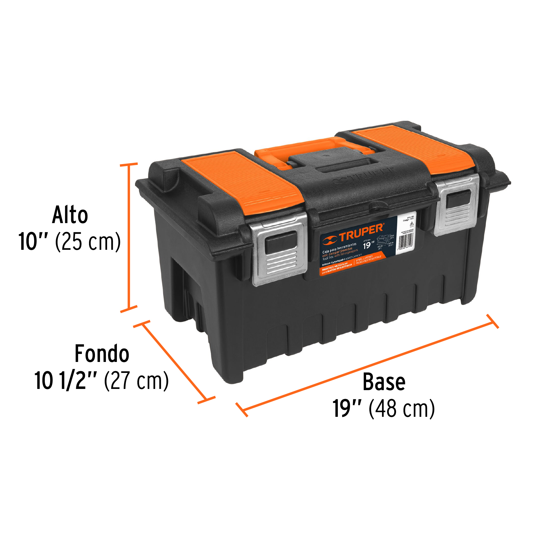 Caja p/herramienta 19" c/compartimentos y broches metálicos TRUPER