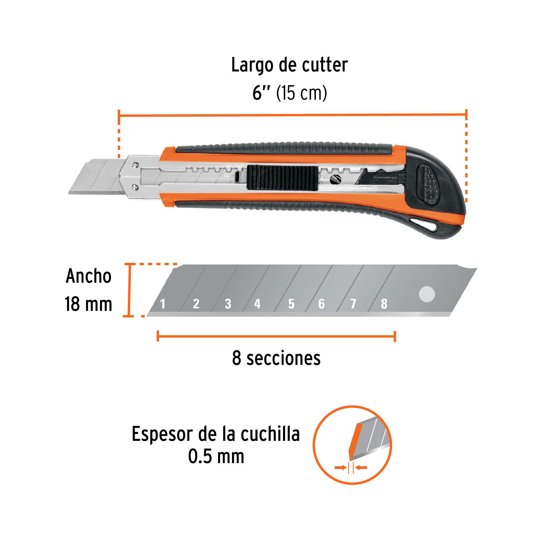 Cutter 18 mm profesional con alma metálica y grip, TRUPER TRUPER