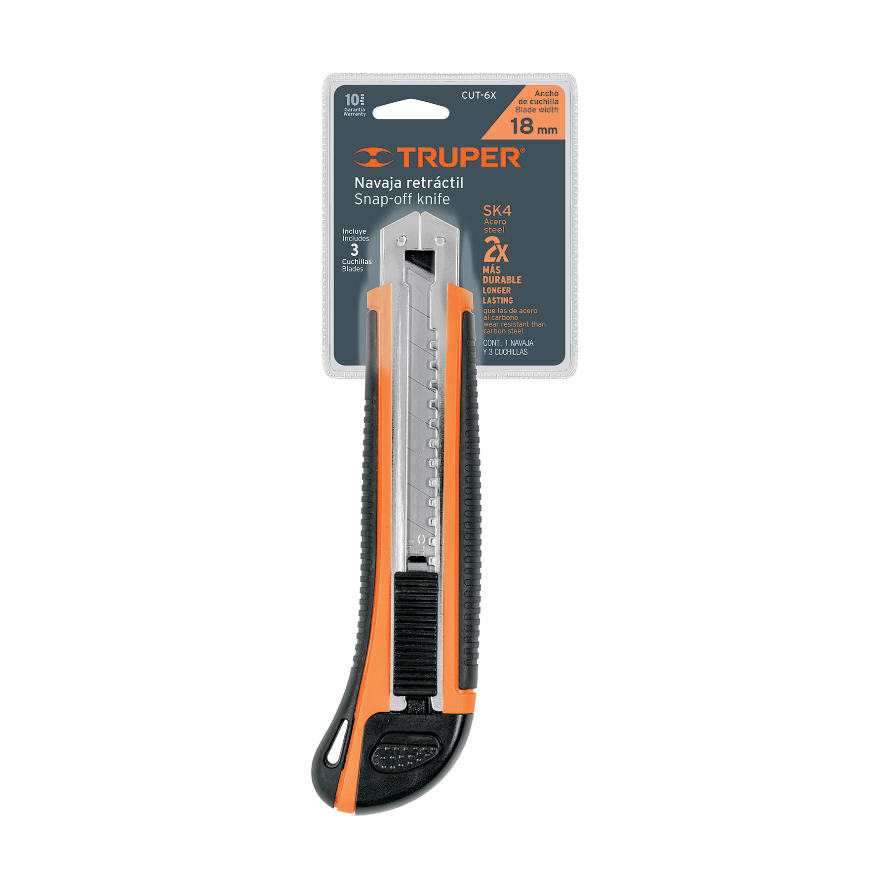 Cutter 18 mm profesional con alma metálica y grip, TRUPER TRUPER