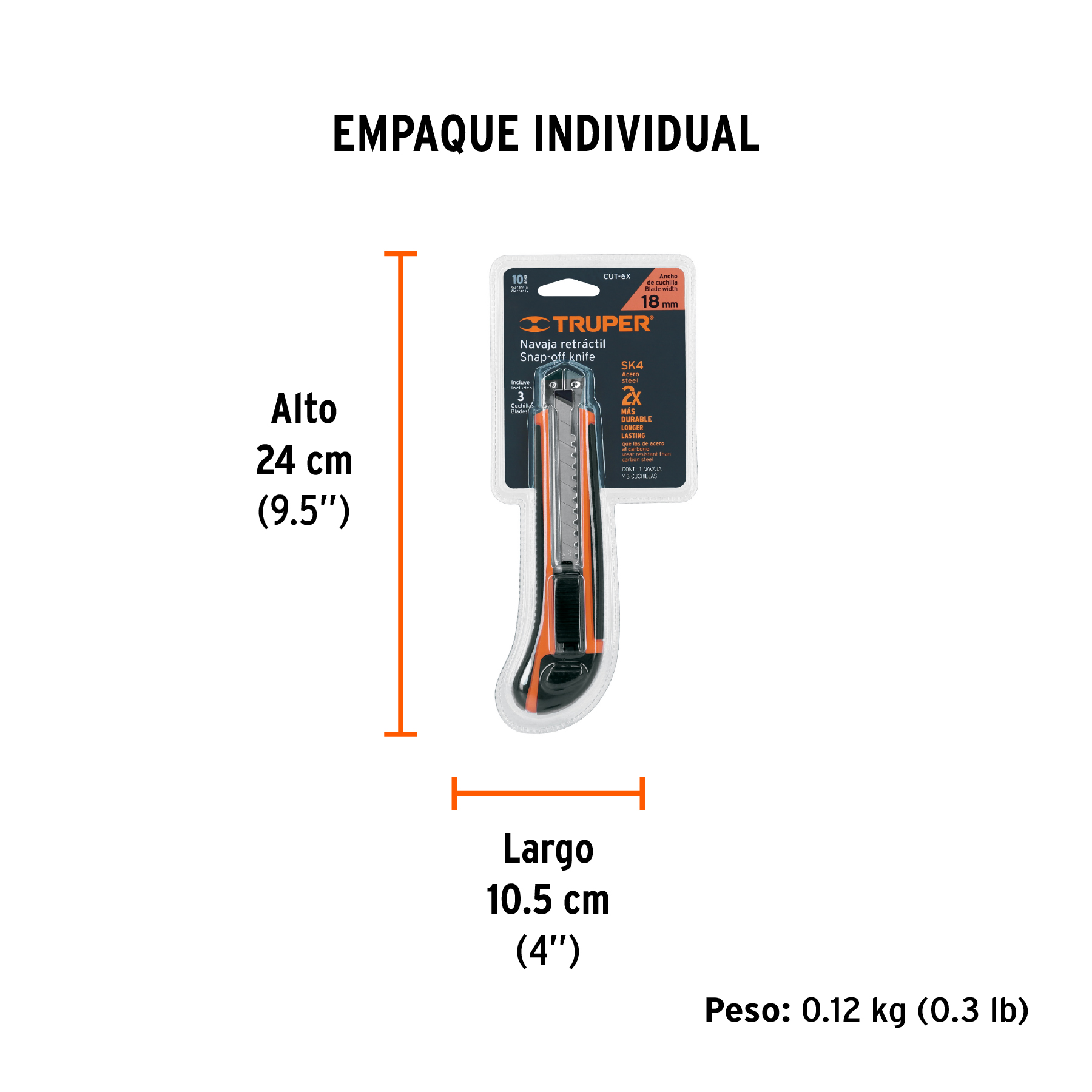 Cutter 18 mm profesional con alma metálica y grip, TRUPER TRUPER