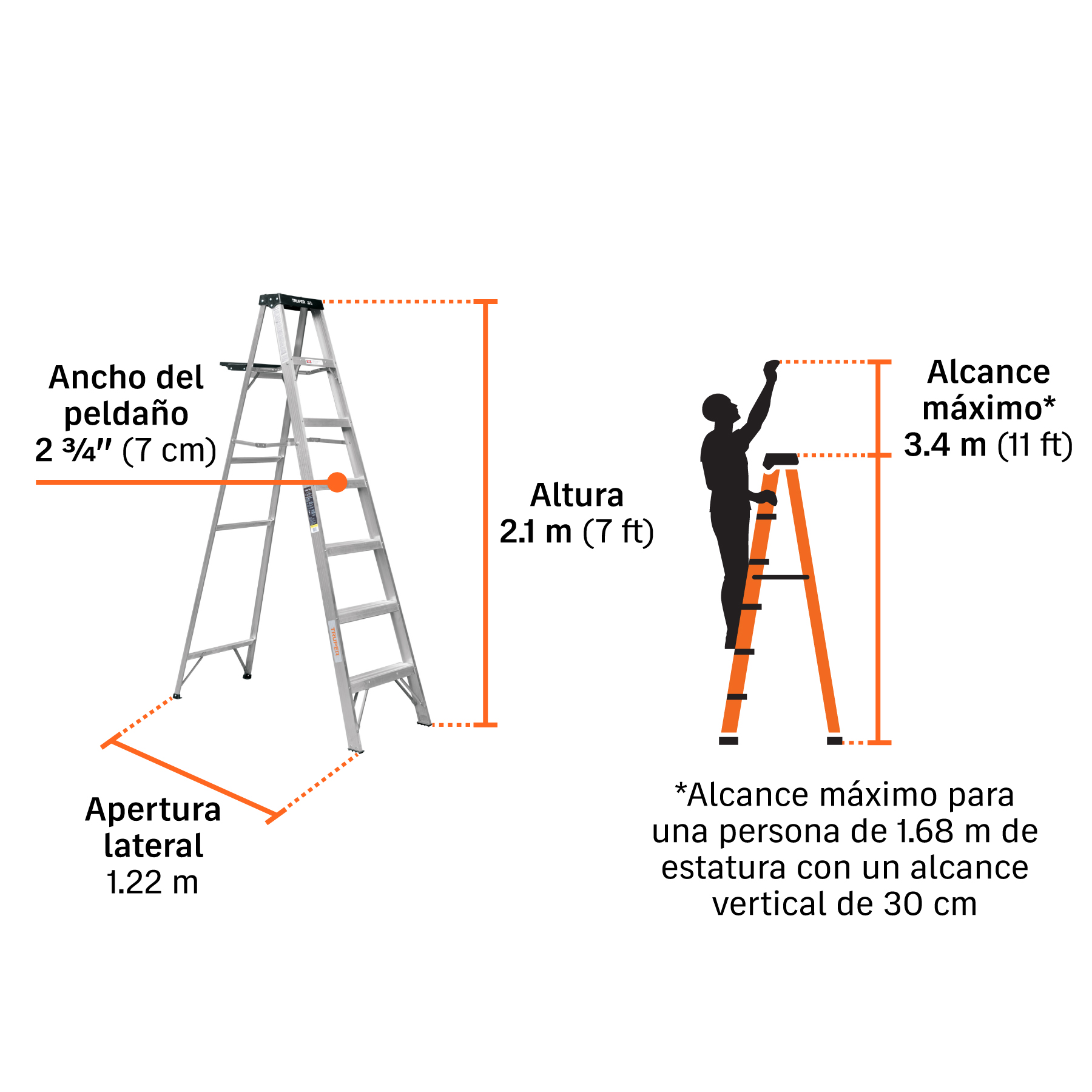 Escalera de tijera, tipo III, 6 peldaños y bandeja, TRUPER TRUPER