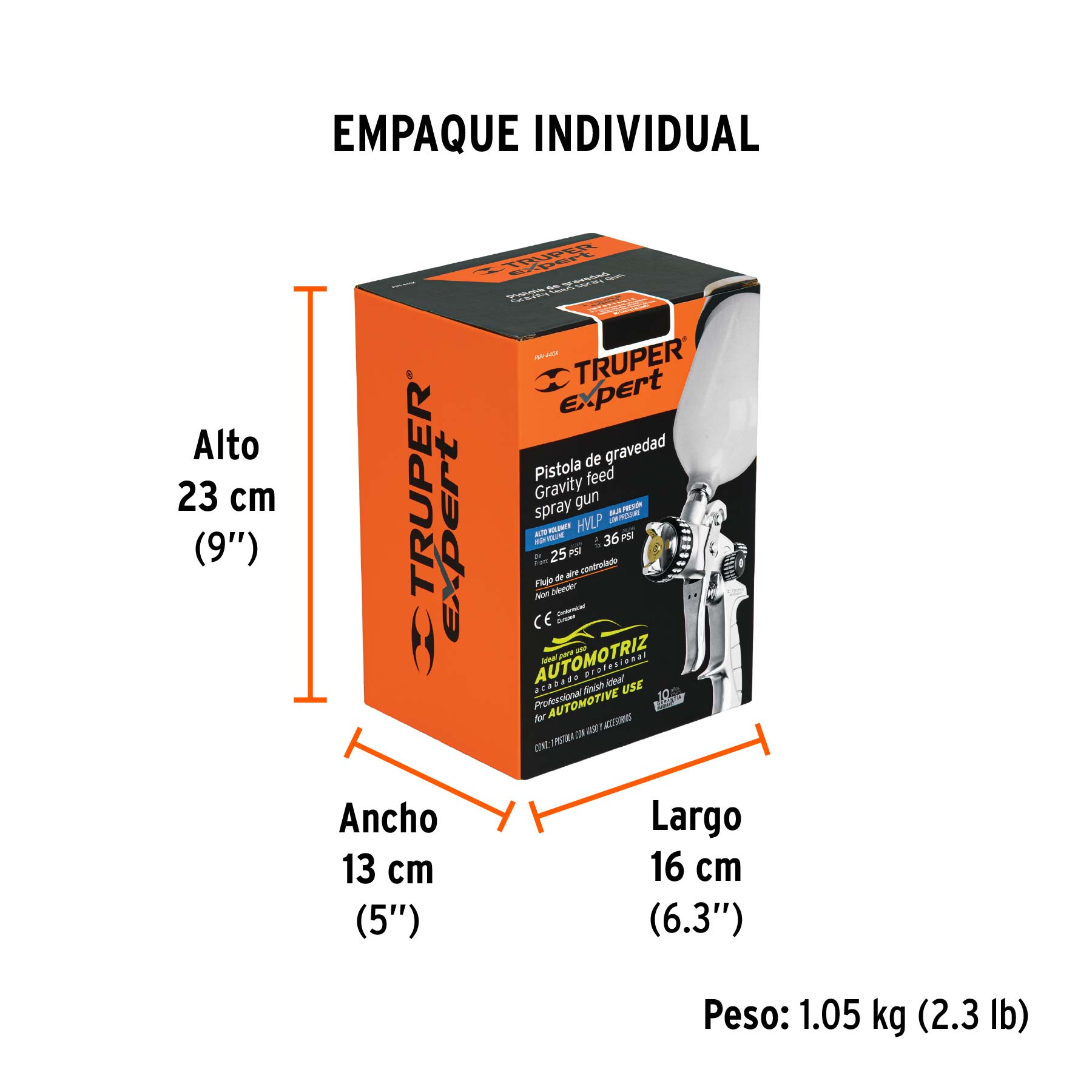 Pistola p/pintar gravedad HVLP vaso plástico, 1.4 mm, EXPERT TRUPER