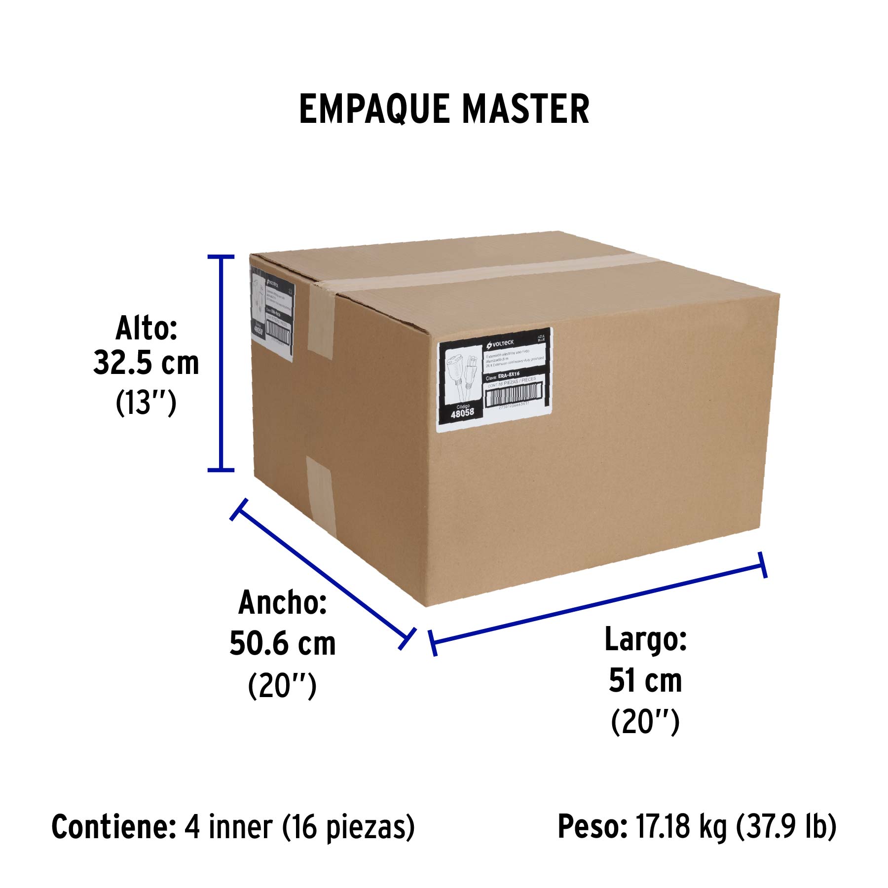 Extensión de uso rudo aterrizada 8 m 3x16 AWG, VOLTECK TRUPER
