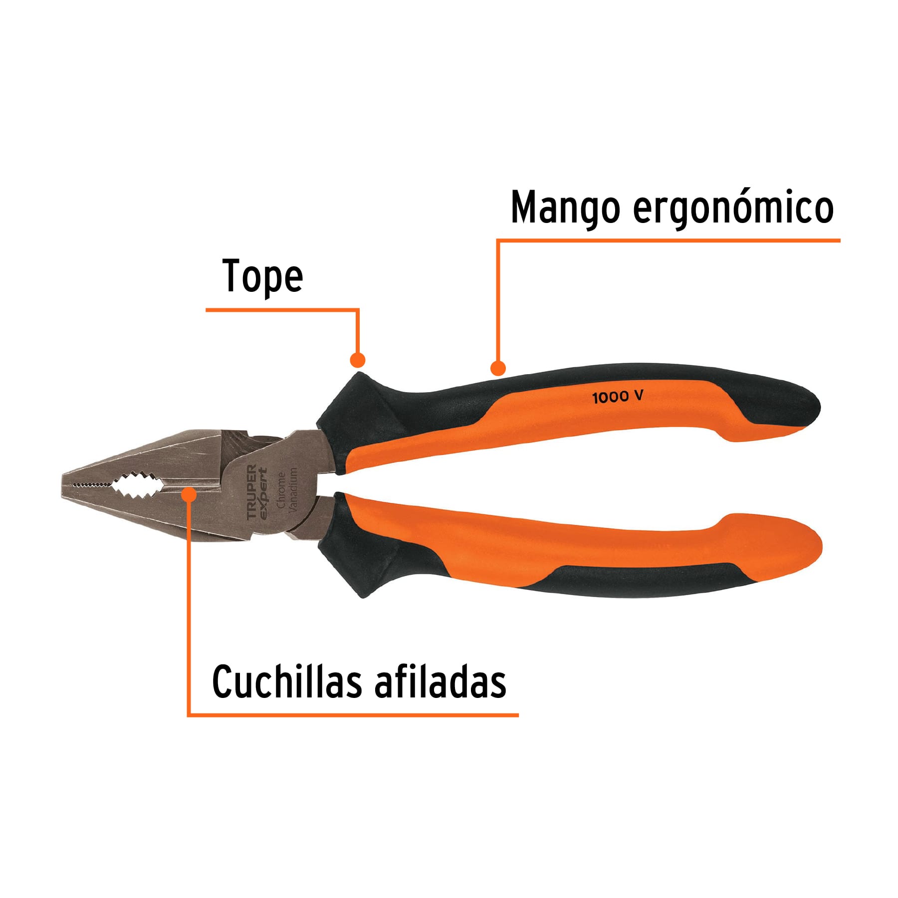 Pinza para electricista 8" alta palanca,Comfort Grip,EXPERT TRUPER