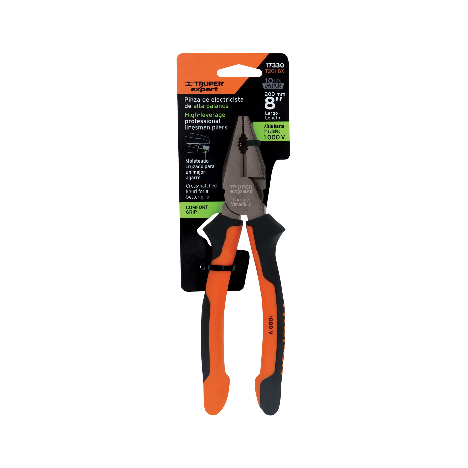 Pinza para electricista 8" alta palanca,Comfort Grip,EXPERT TRUPER