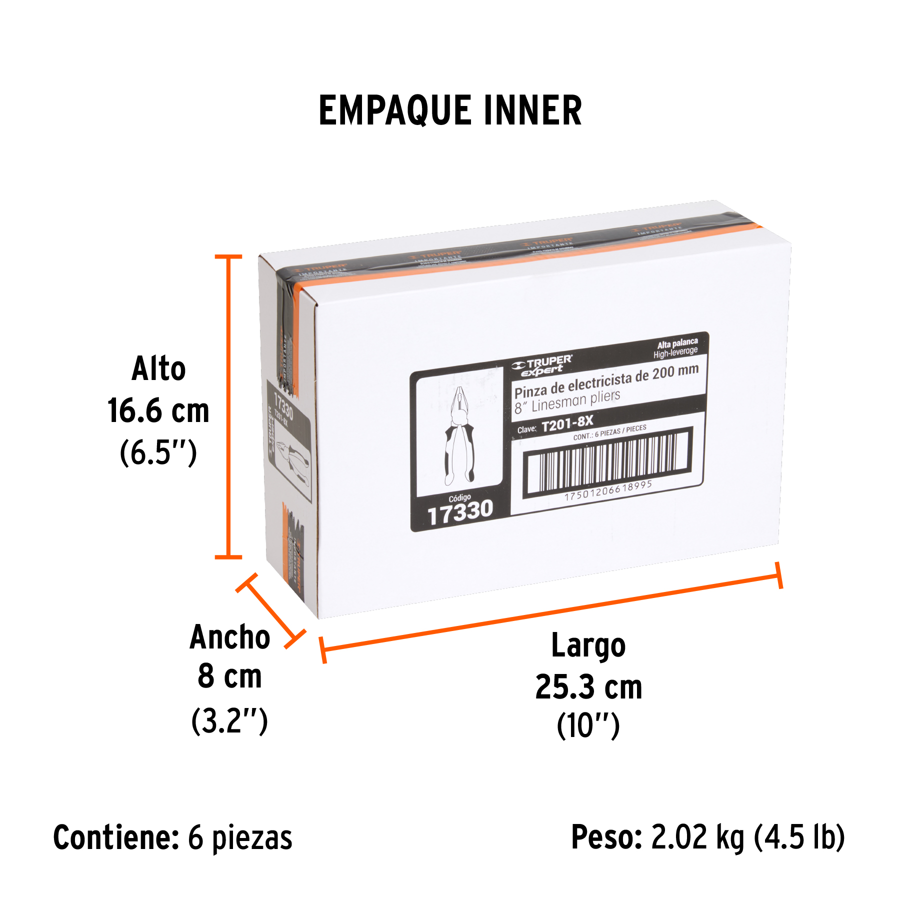 Pinza para electricista 8" alta palanca,Comfort Grip,EXPERT TRUPER
