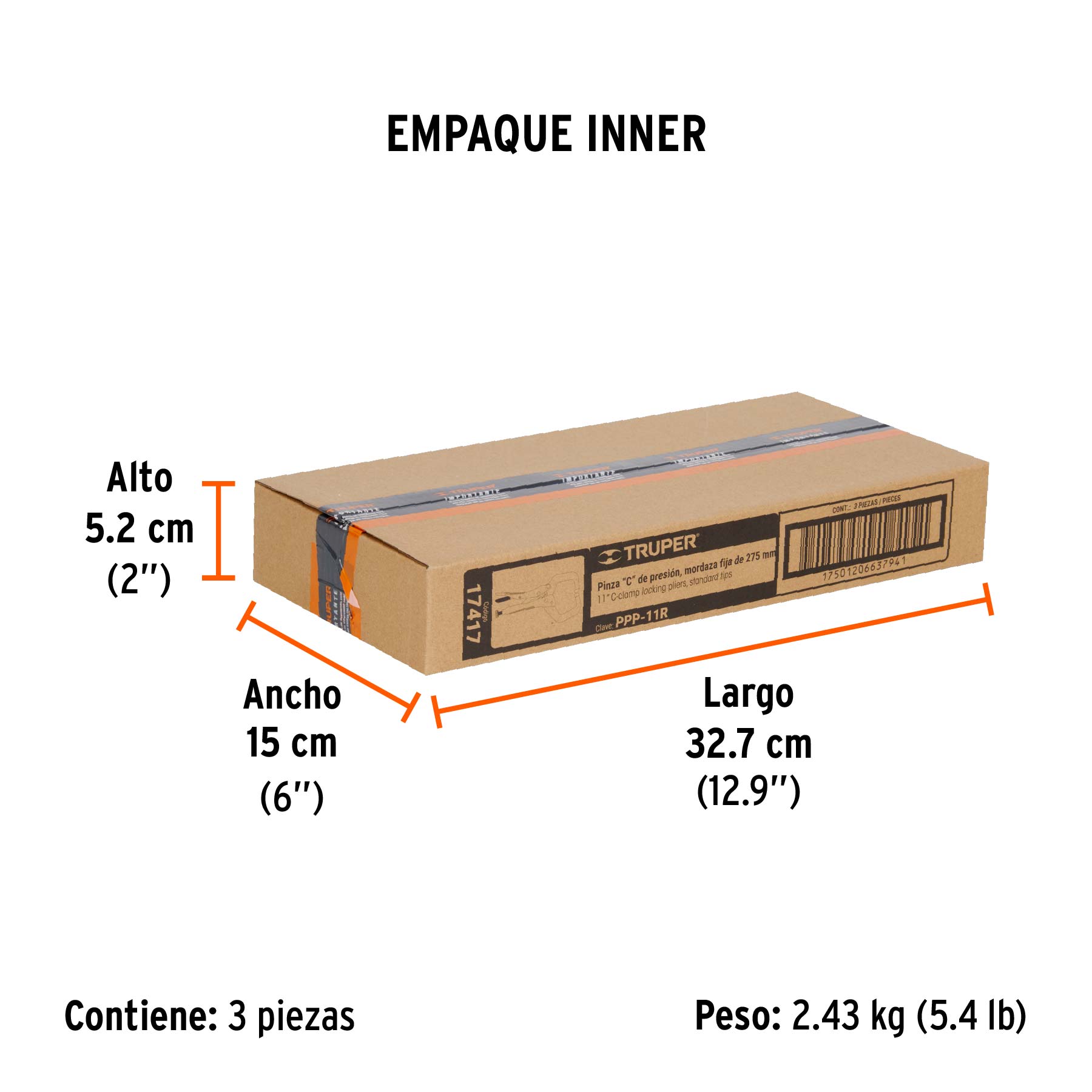 Pinza de presión 11" tipo "C" con mordaza fija, TRUPER TRUPER