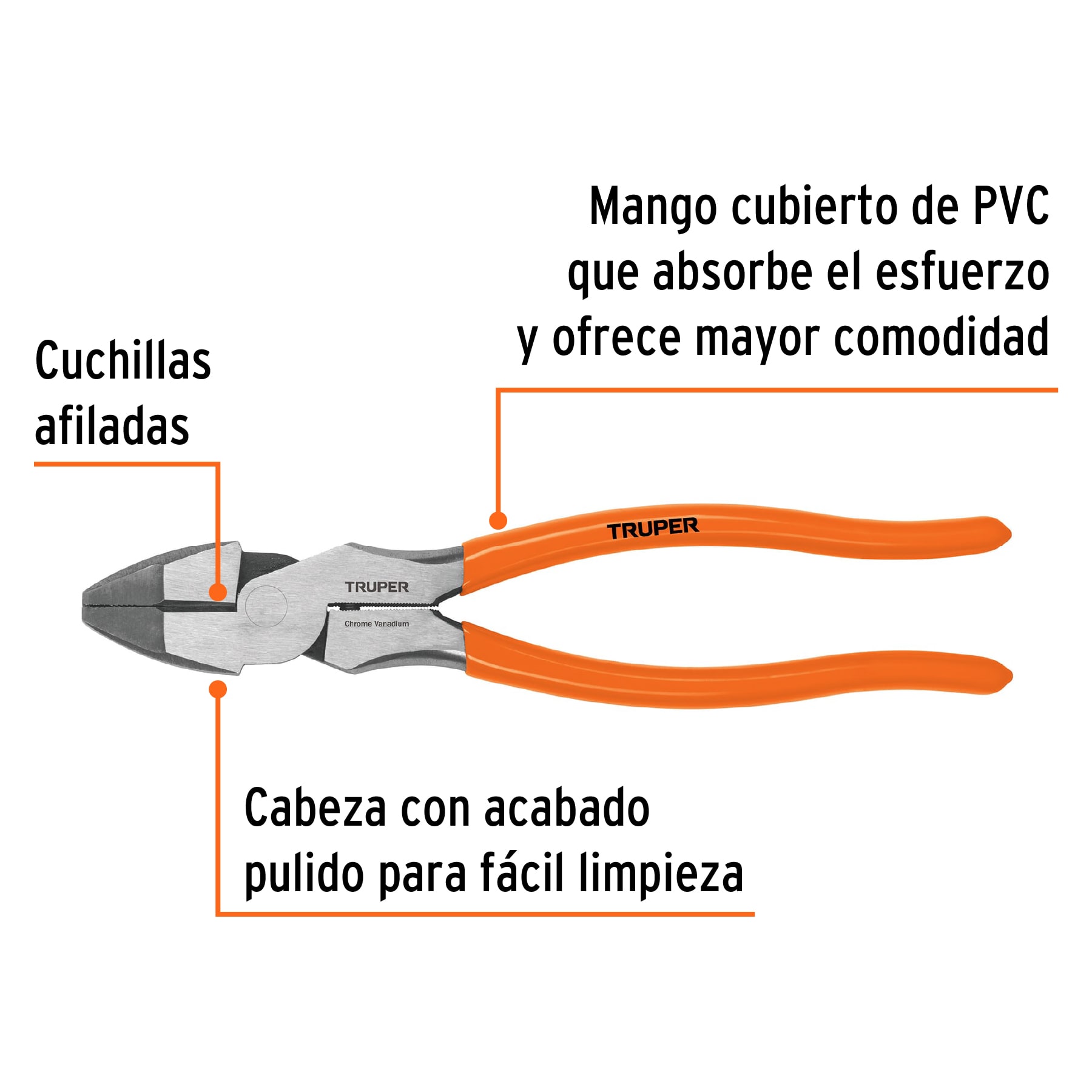 Pinza para electricista 9" alta palanca mango PVC, TRUPER TRUPER