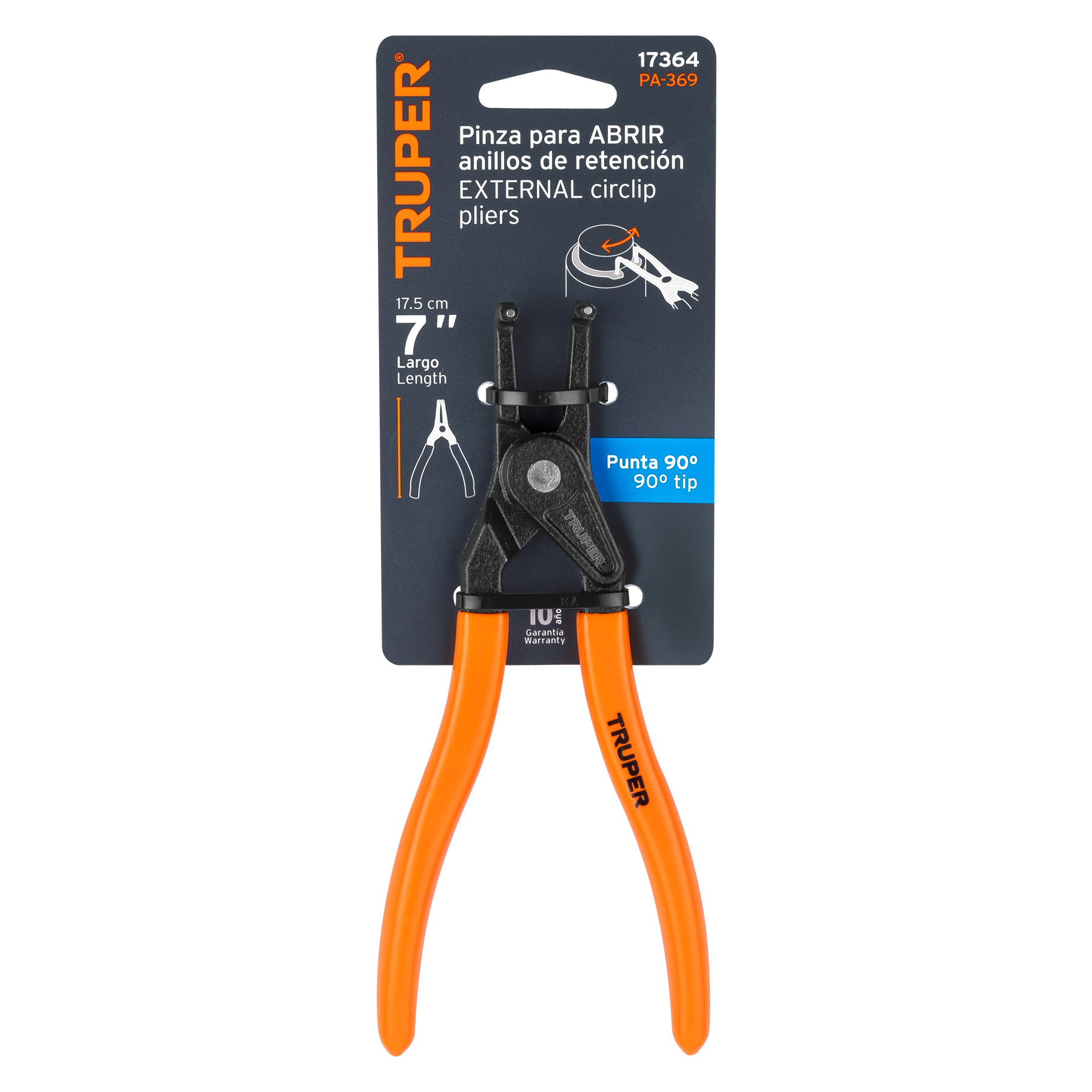 Pinza para abrir anillos de retención 7", punta 90°, TRUPER TRUPER