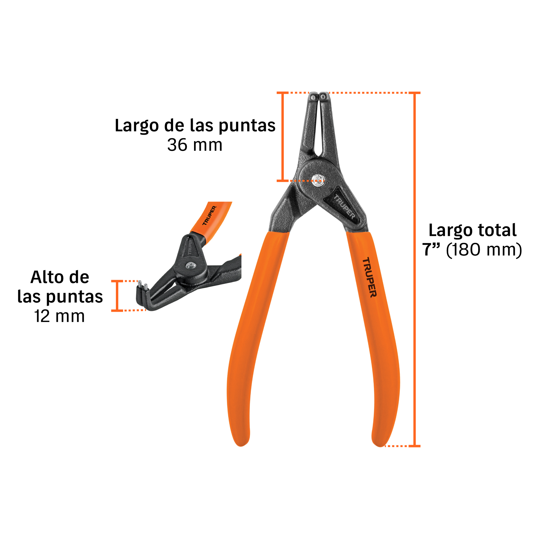 Pinza para abrir anillos de retención 7", punta 90°, TRUPER TRUPER