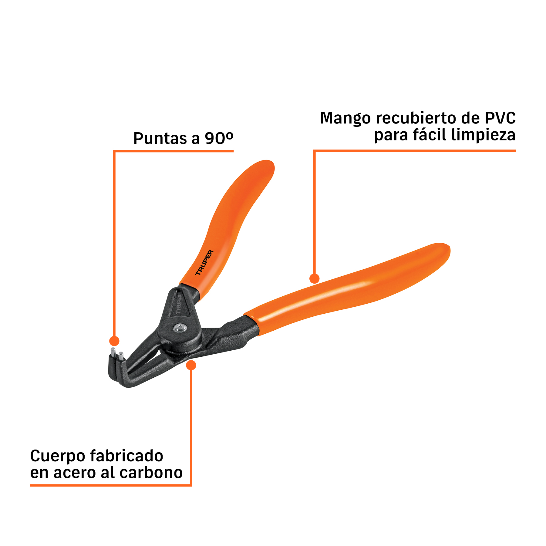 Pinza para abrir anillos de retención 7", punta 90°, TRUPER TRUPER