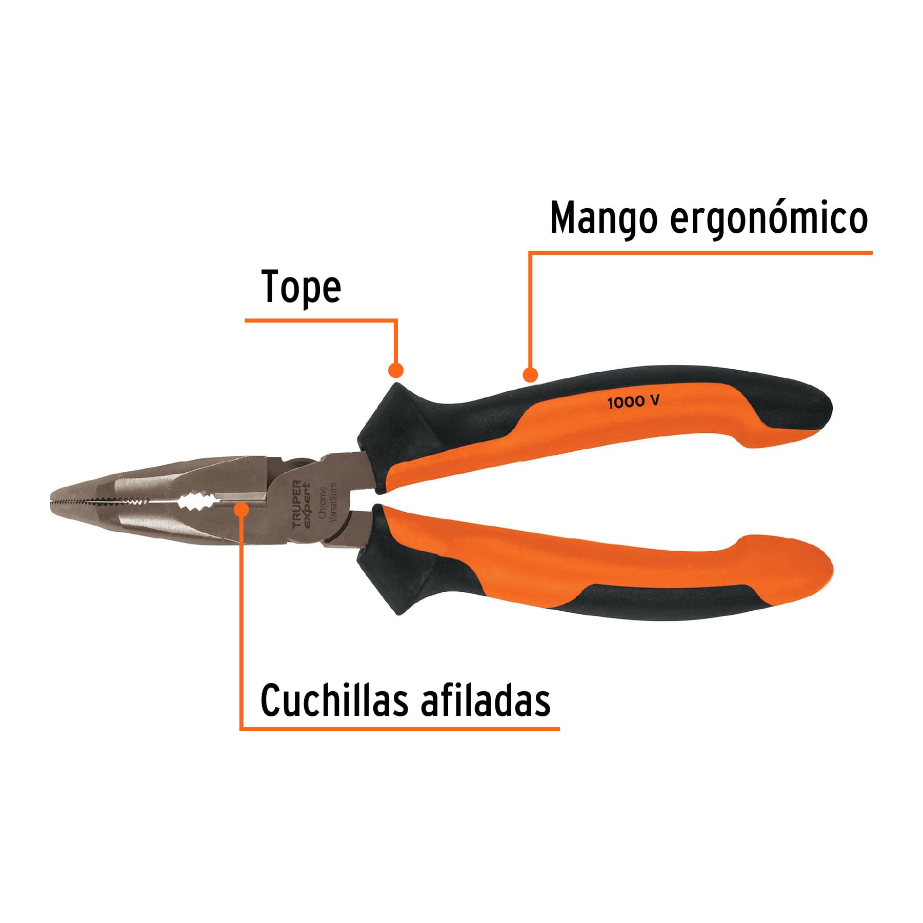 Pinza punta curva 6" mango Comfort Grip, TRUPER EXPERT TRUPER