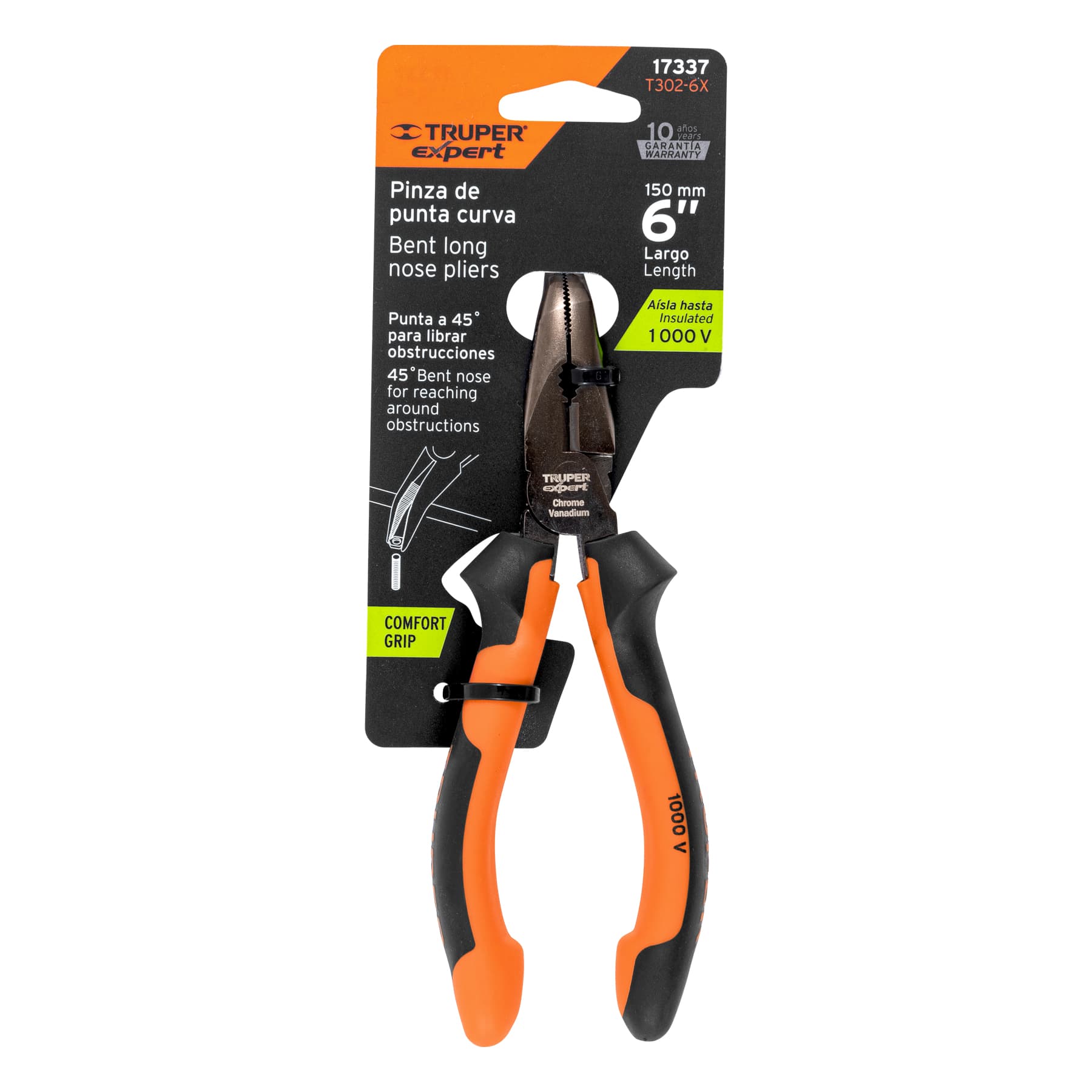 Pinza punta curva 6" mango Comfort Grip, TRUPER EXPERT TRUPER