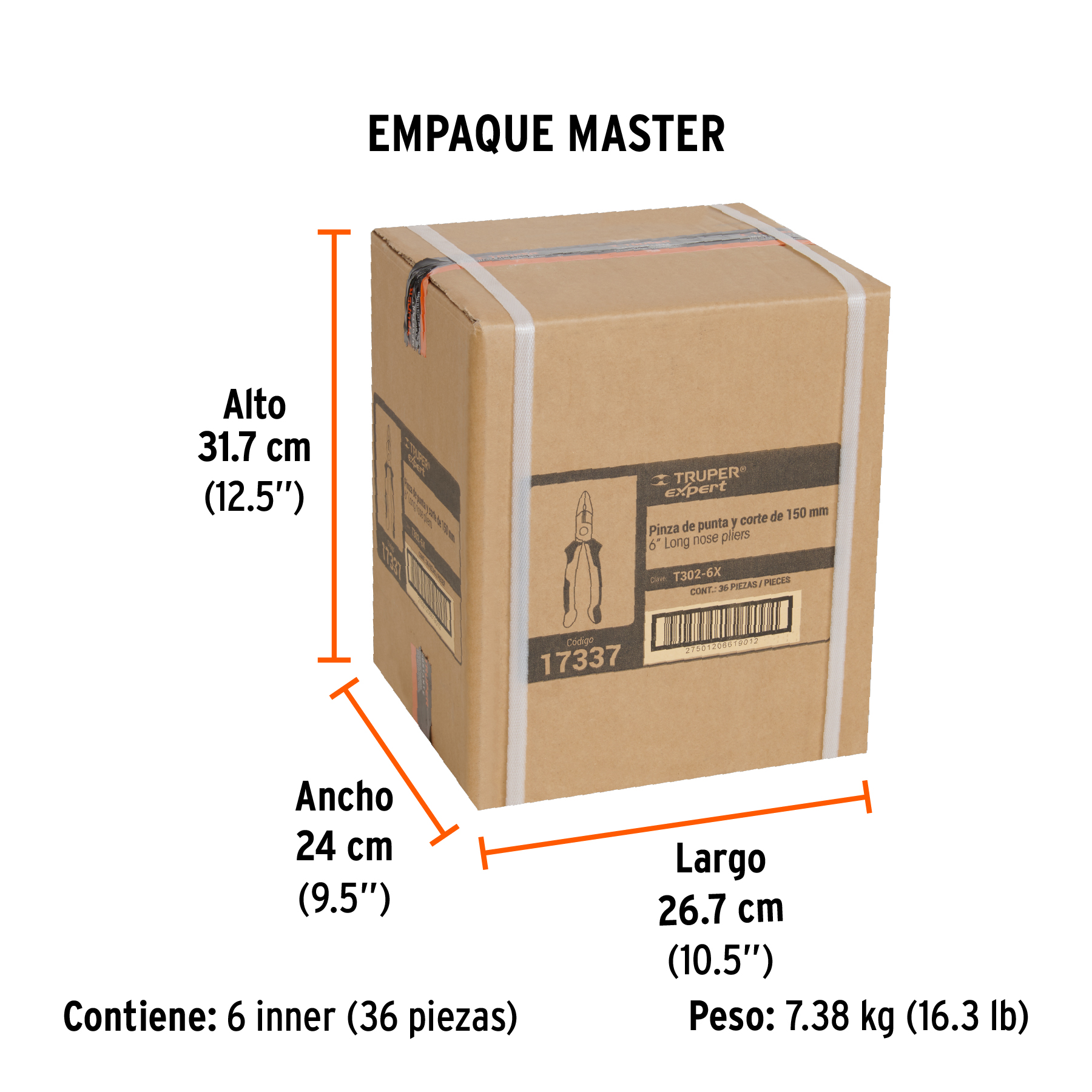 Pinza punta curva 6" mango Comfort Grip, TRUPER EXPERT TRUPER