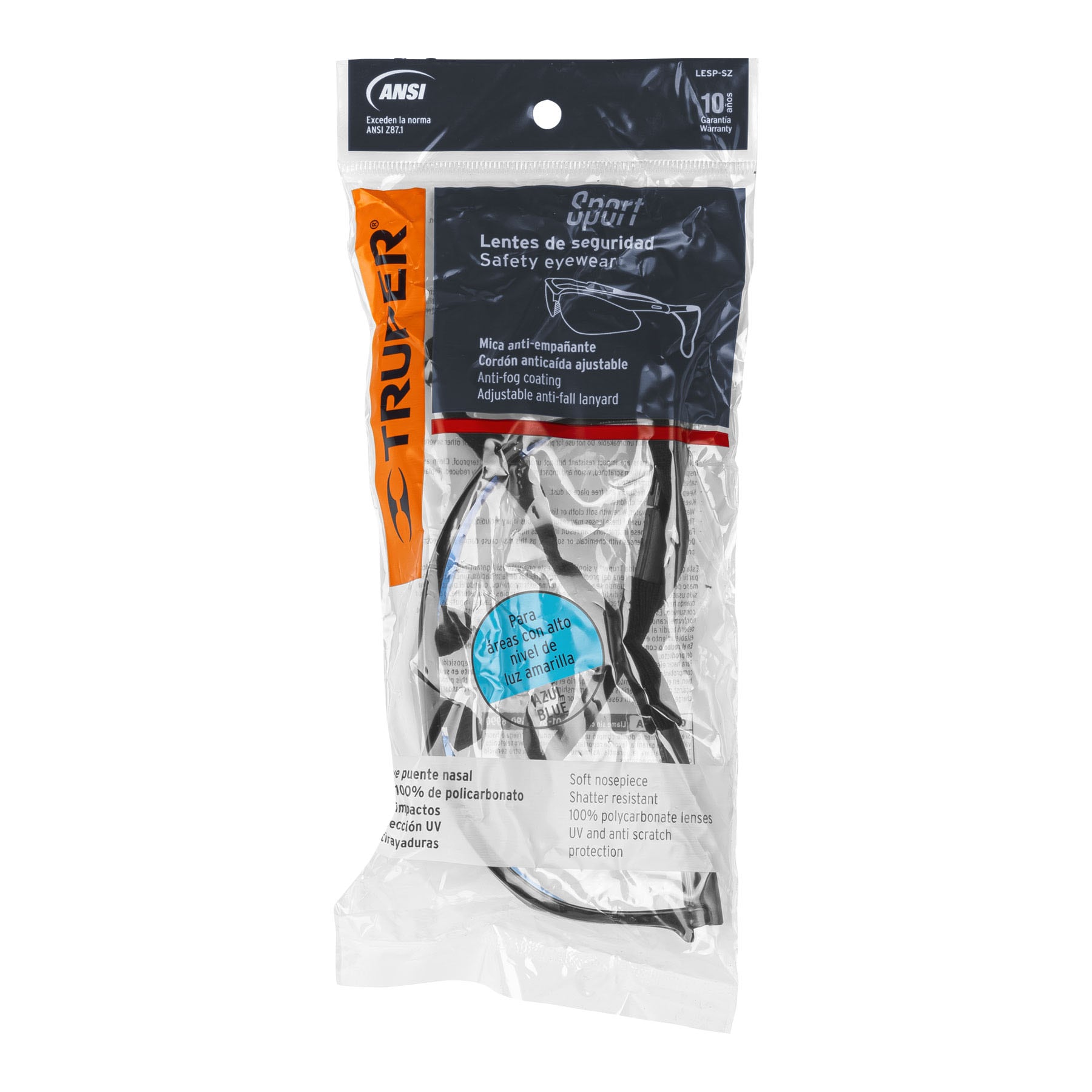 Lentes seguridad azul antiempaño, cordón ajustable, SPORT TRUPER
