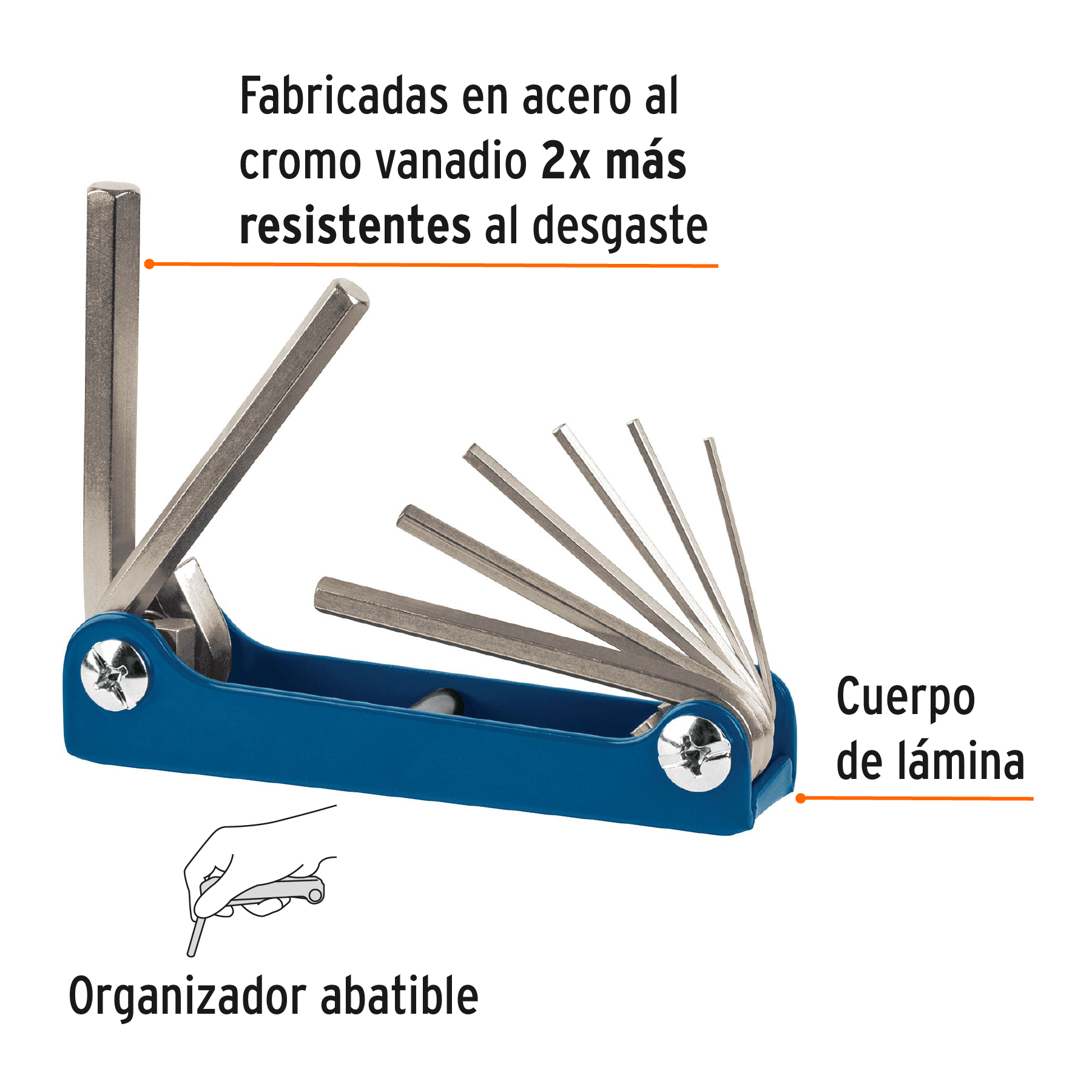 Juego de 8 llaves hexagonales mm, tipo navaja, TRUPER TRUPER
