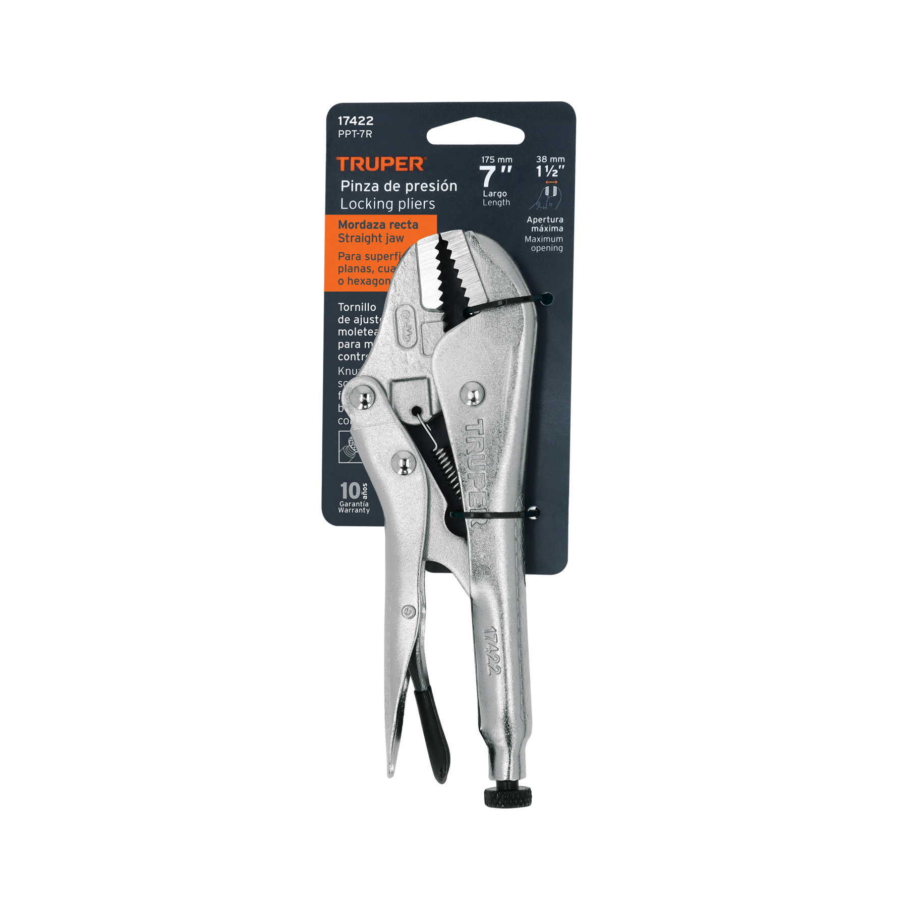 Pinza de presión 7" mordaza recta, TRUPER TRUPER