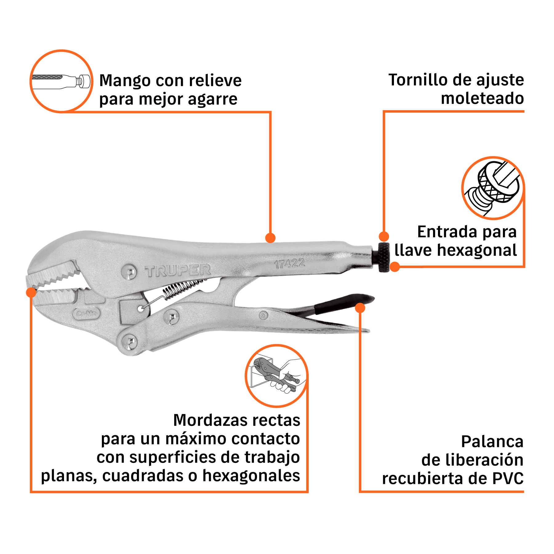 Pinza de presión 7" mordaza recta, TRUPER TRUPER