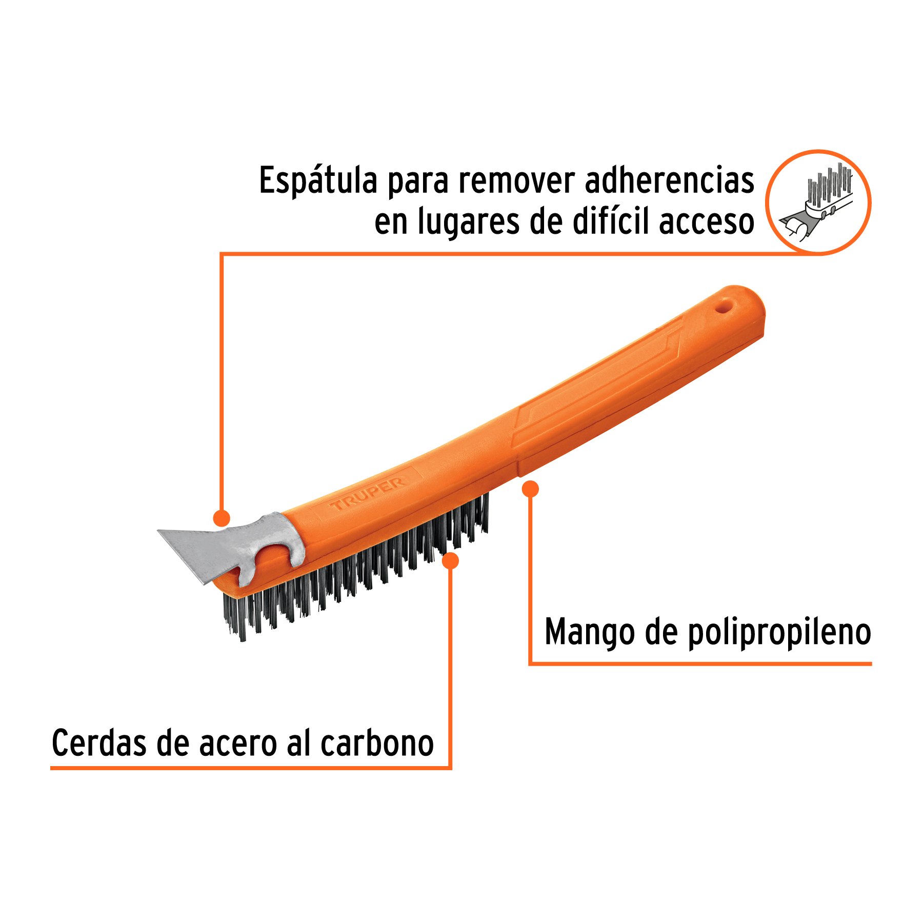 Cepillo de alambre 51 pinceles acero al carbono con espátula TRUPER